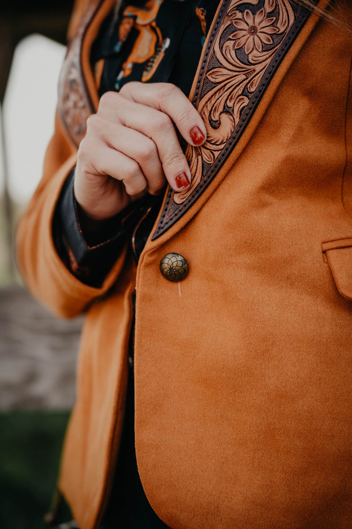 'Cimarron' Blazer with Tooled Leather Lapel (S - XL)
