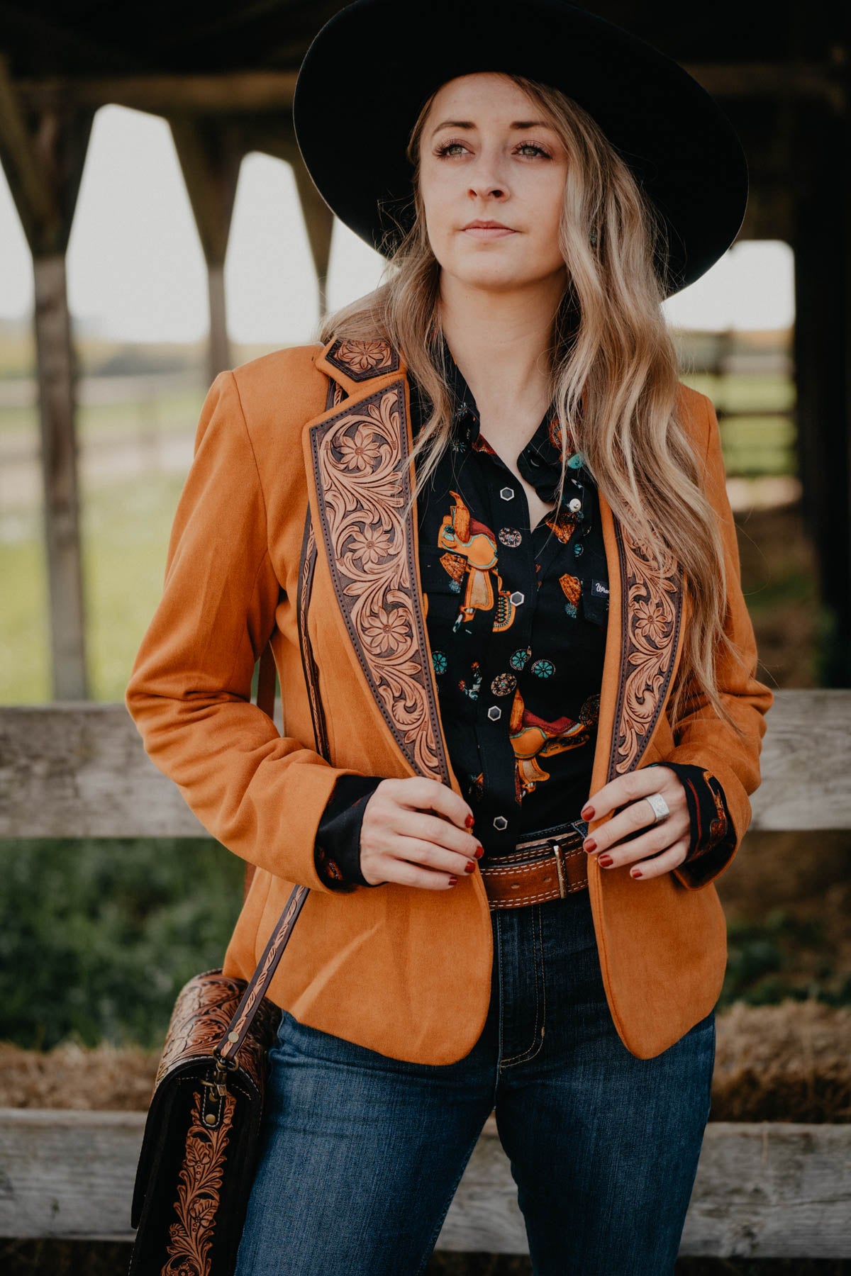 'Cimarron' Blazer with Tooled Leather Lapel (S - XL)