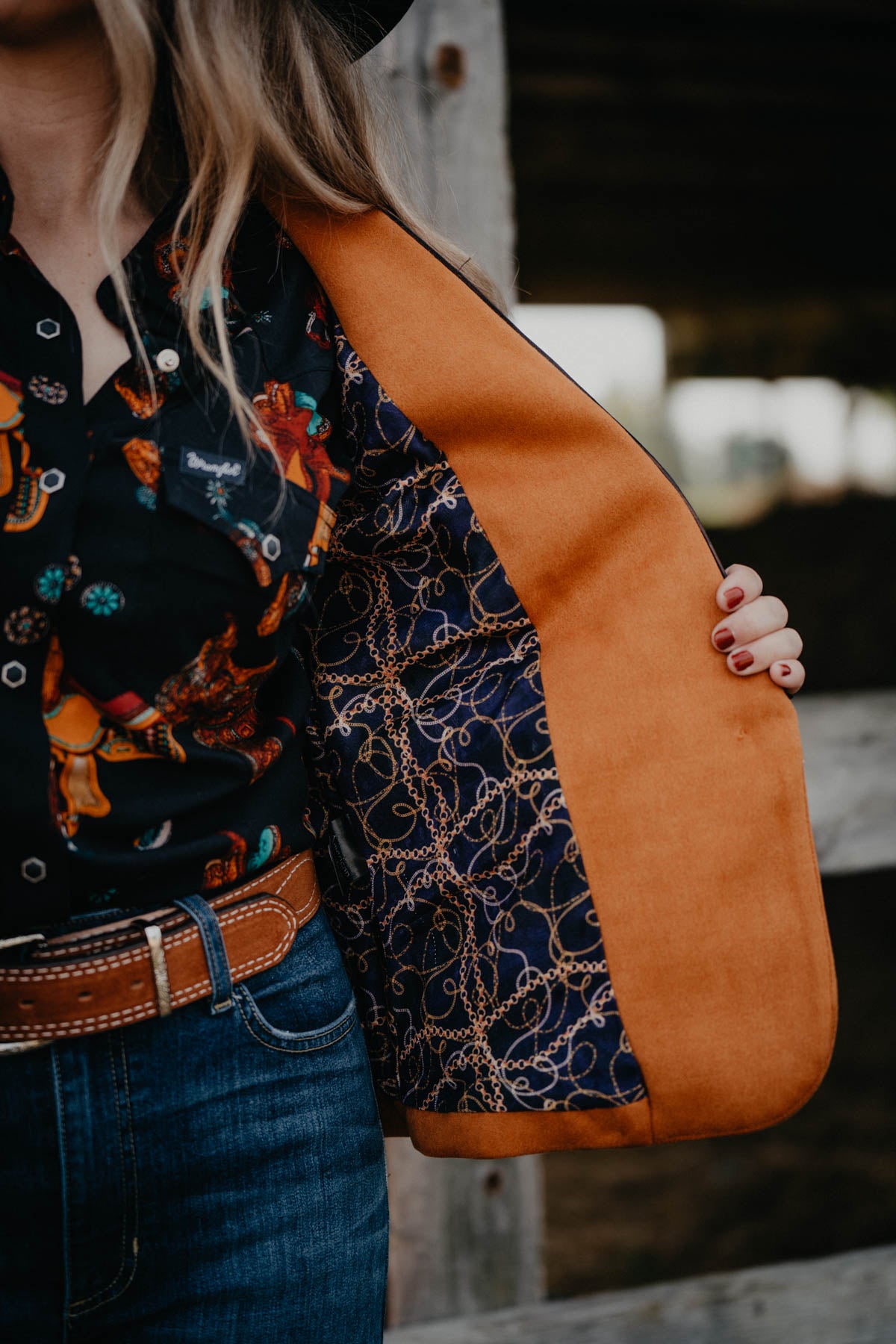 'Cimarron' Blazer with Tooled Leather Lapel (S - XL)