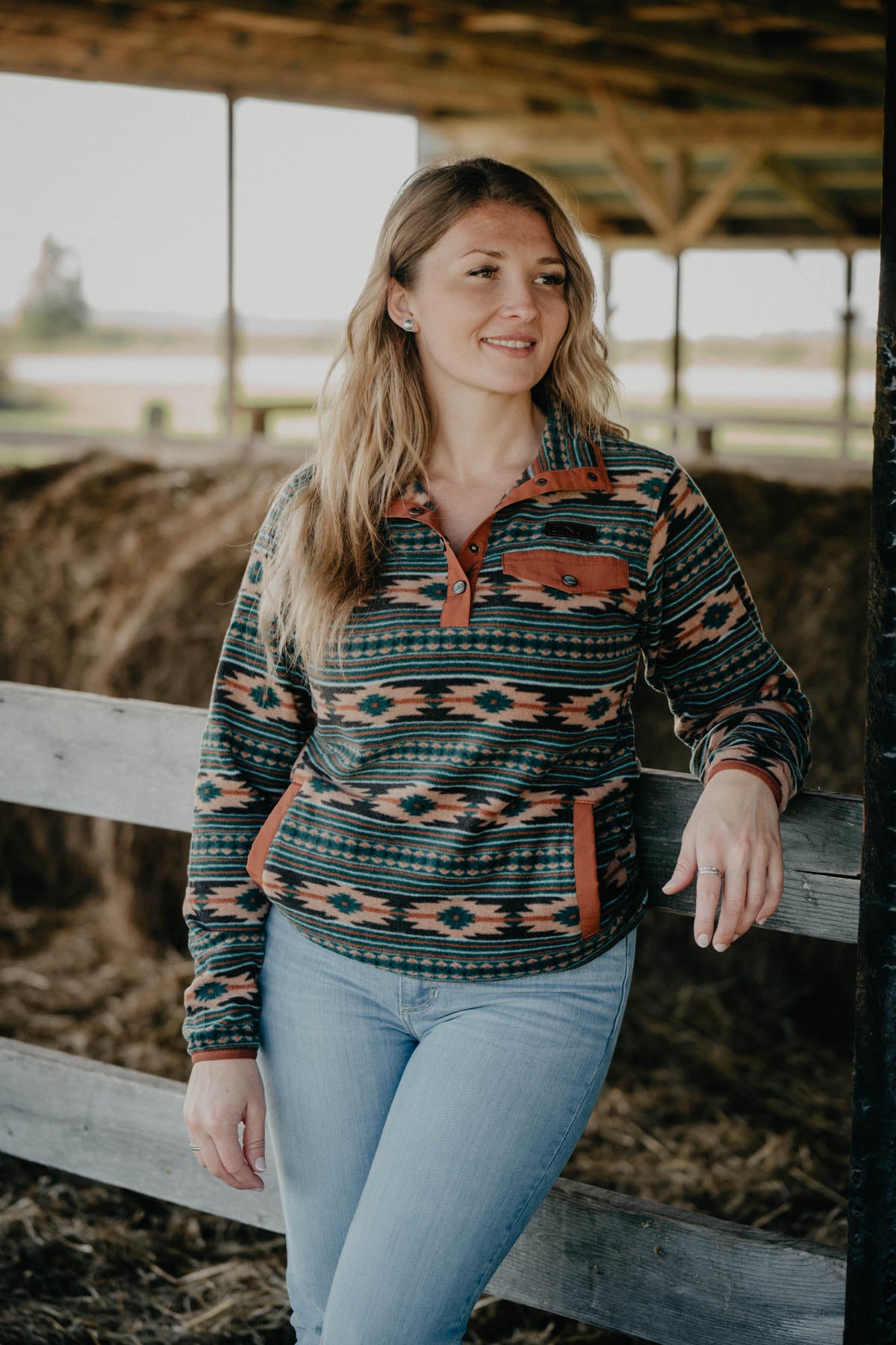 'Kootenay' Women's Green CINCH Aztec Fleece Pullover (XS - XXL)