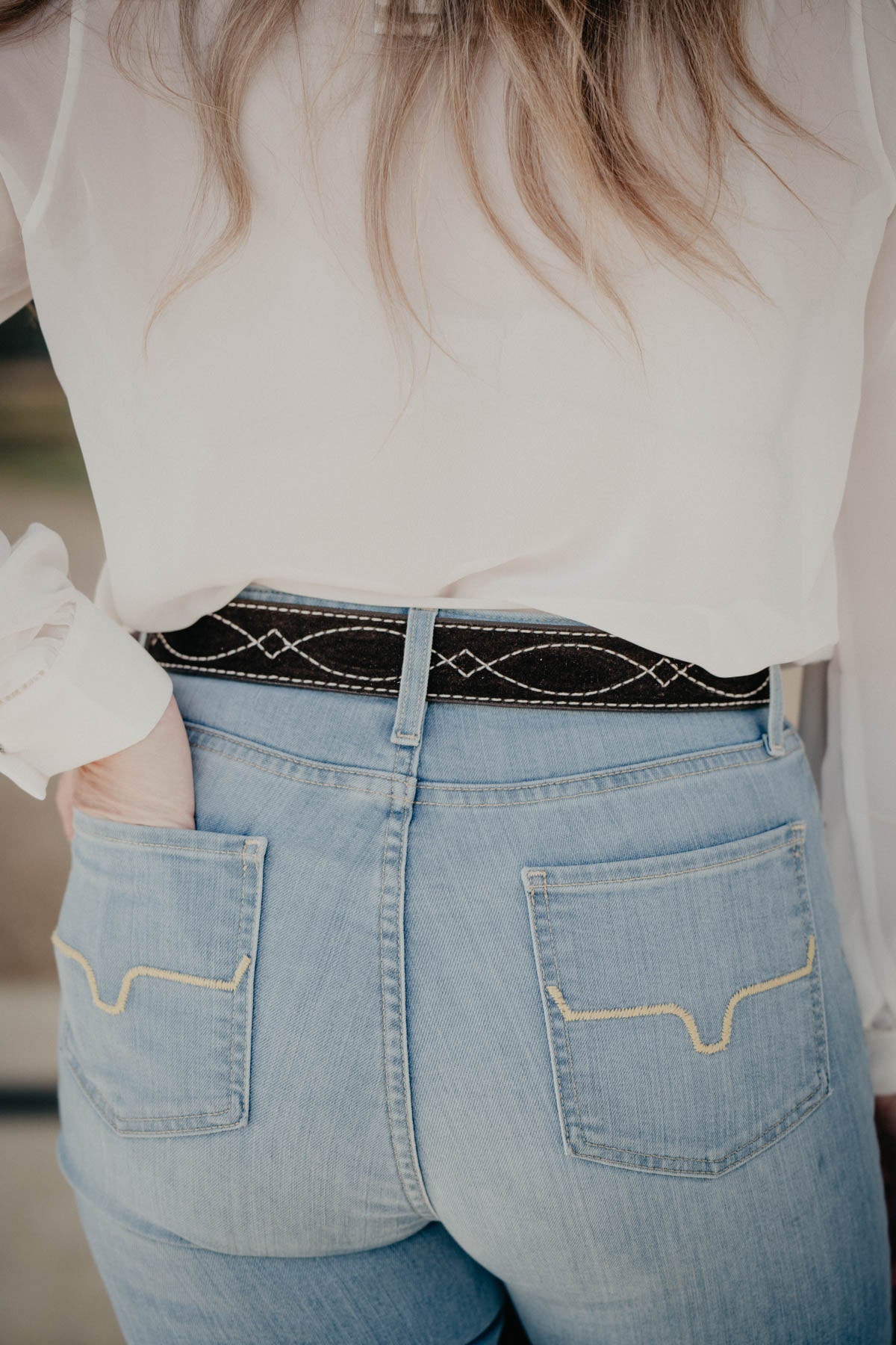 Chocolate Brown Suede Figure 8 Belt by Double J (1 1/2")