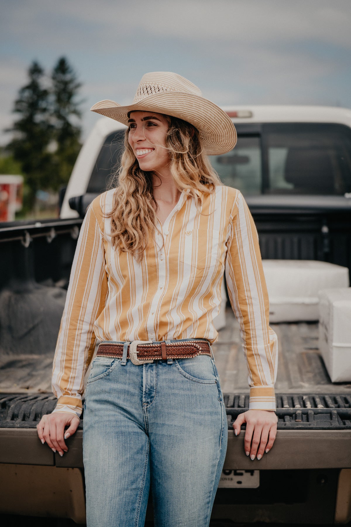 'Ollie' Yellow Stripe Ariat Women's Button Up Shirt (XS-XXL)