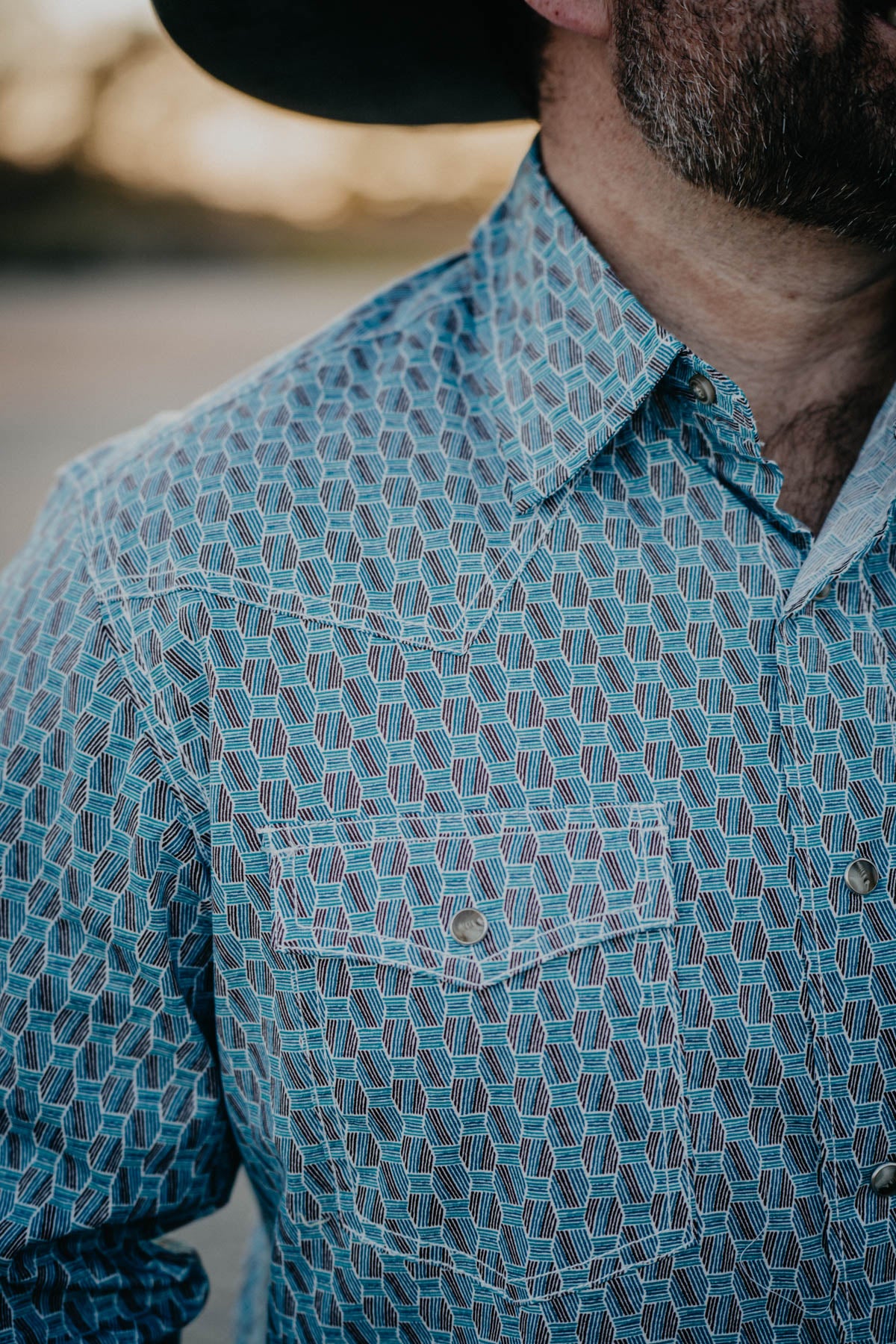 Mens 20X Wrangler Western Button Up Geometric Honeycomb (S - 2XL)