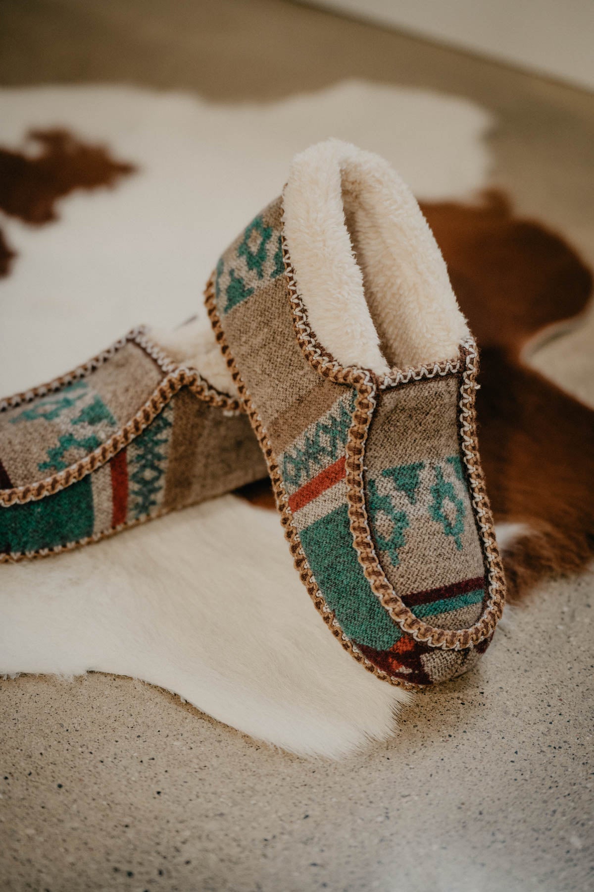 Ladies Teal & Tan Aztec Slipper Bootie