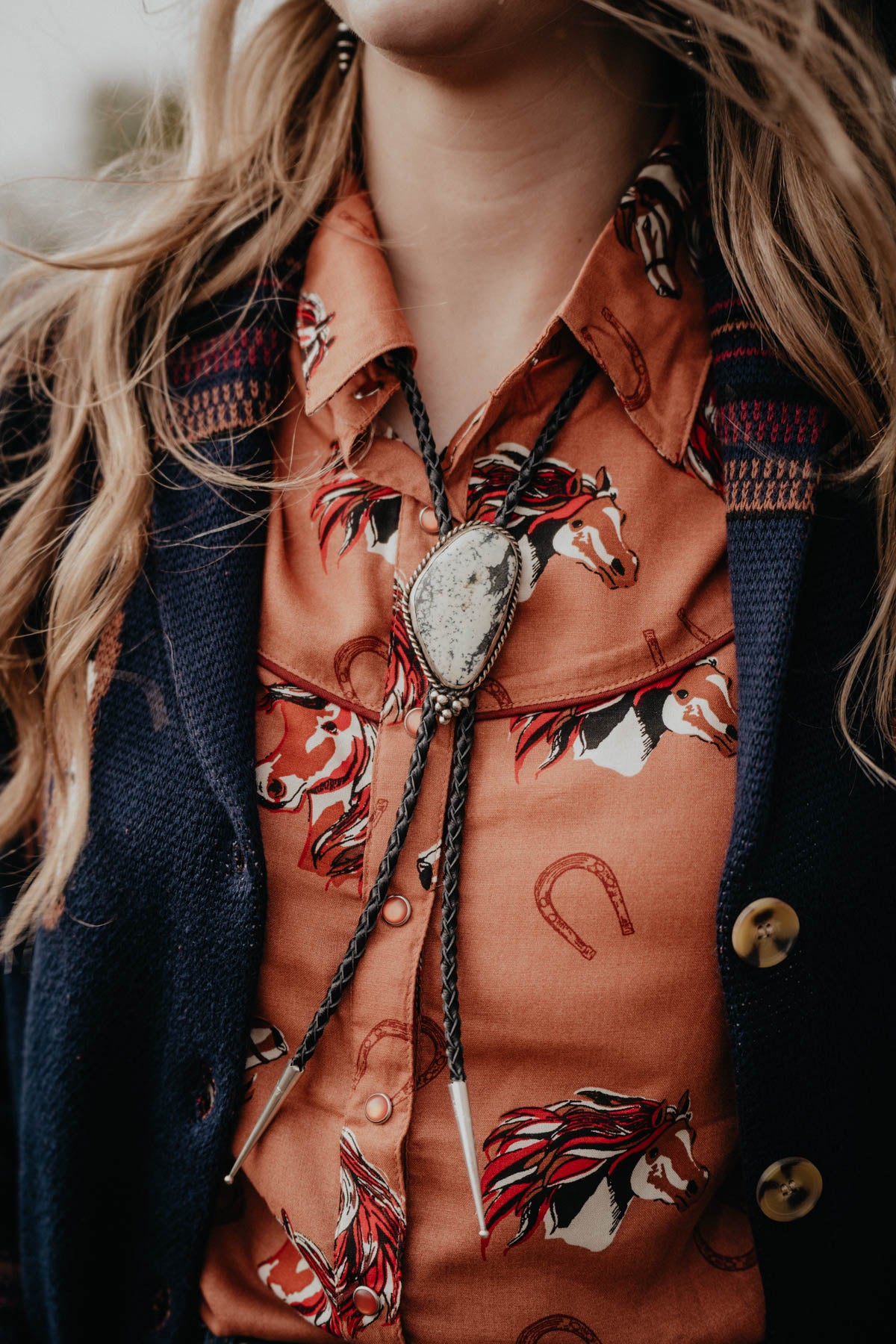 White Buffalo Nugget Bolo Tie