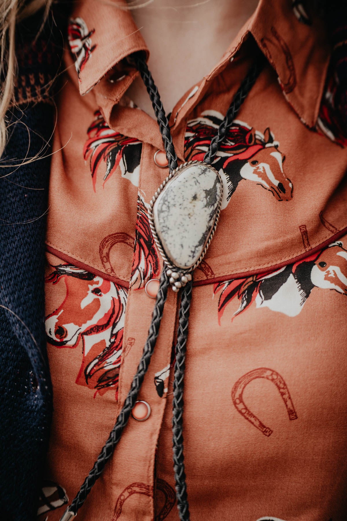 White Buffalo Nugget Bolo Tie