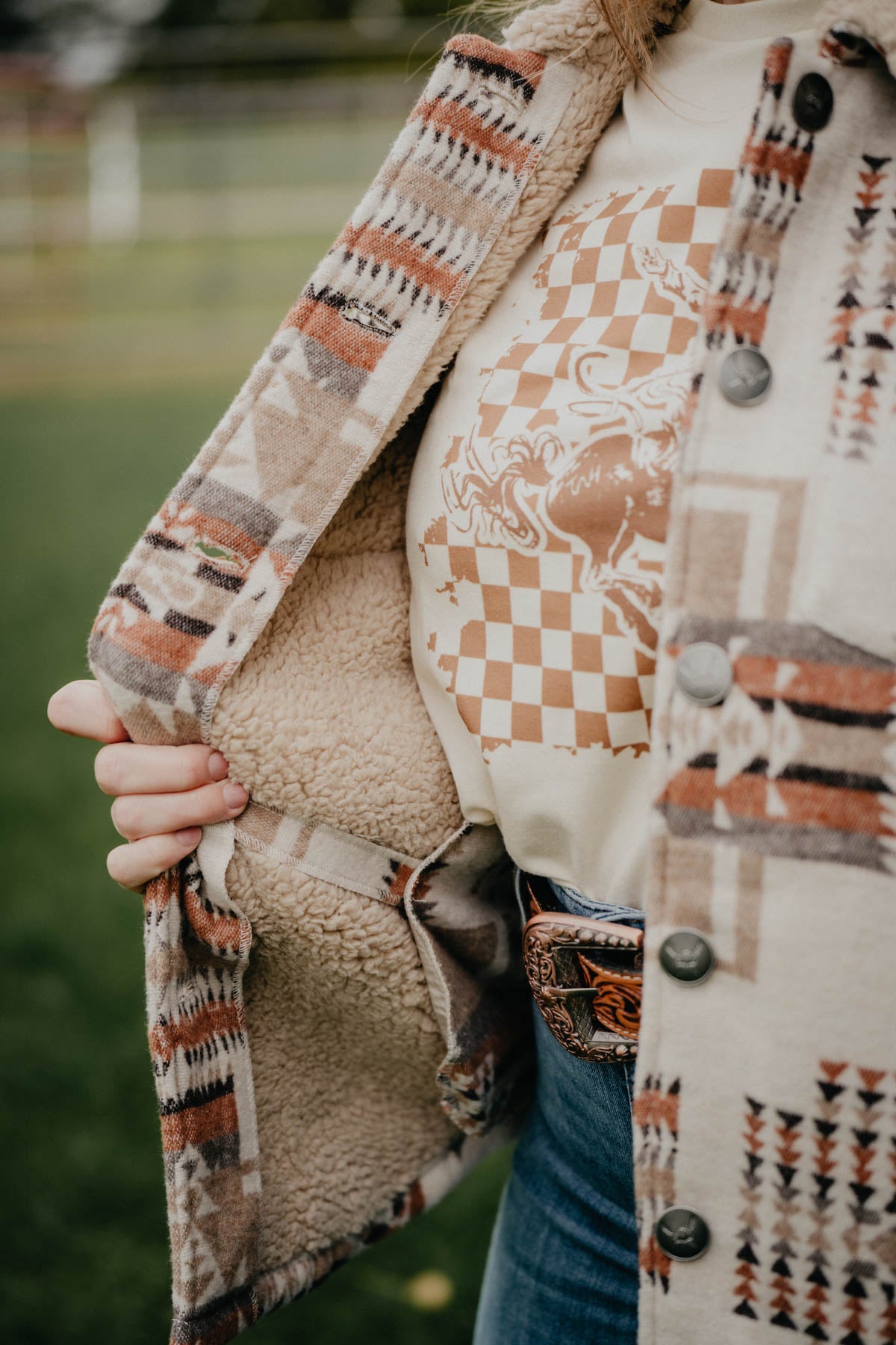 'Carolina' Ivory & Rust Sherpa Lined Jacket (S - XXL)