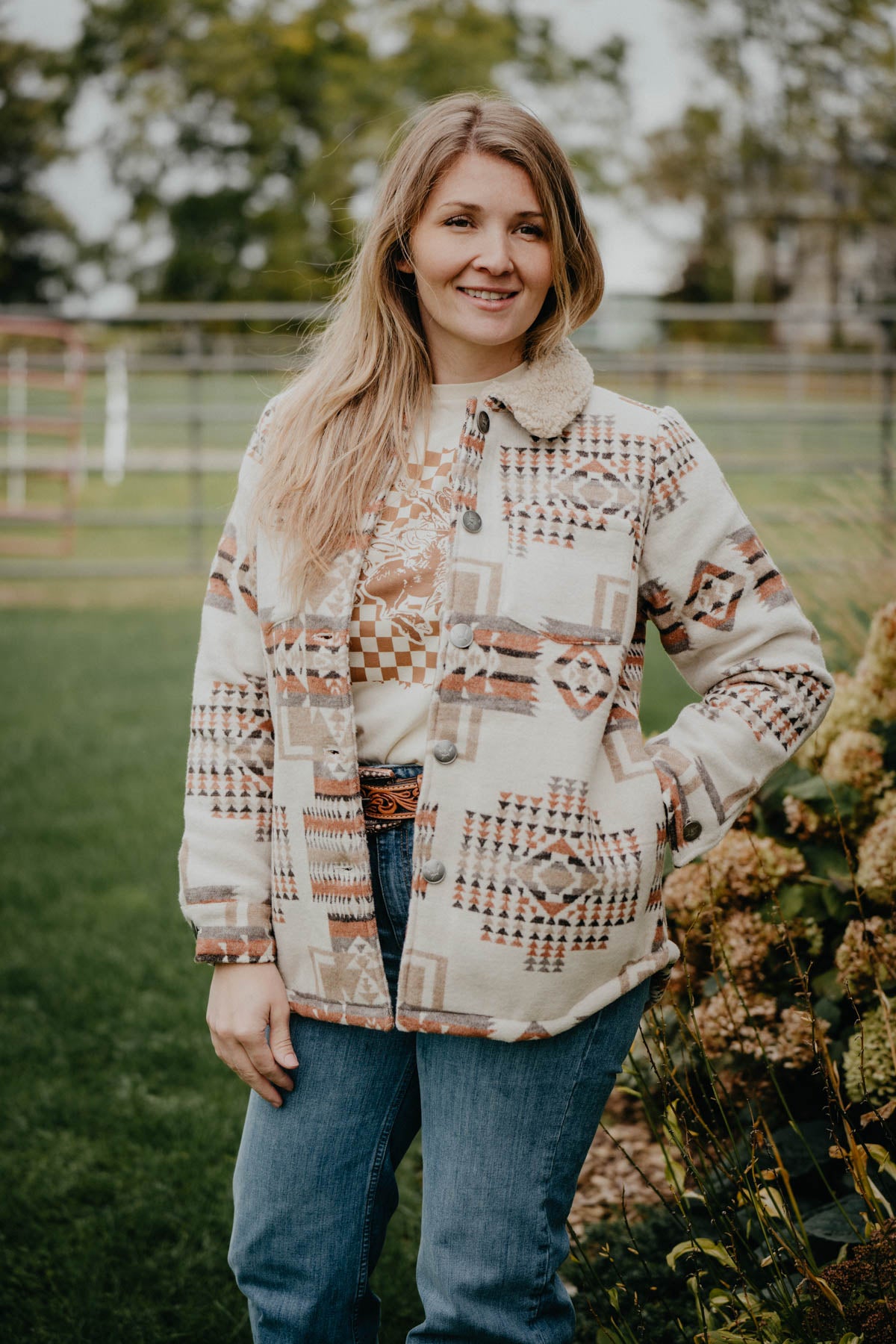 'Carolina' Ivory & Rust Sherpa Lined Jacket (S - XXL)