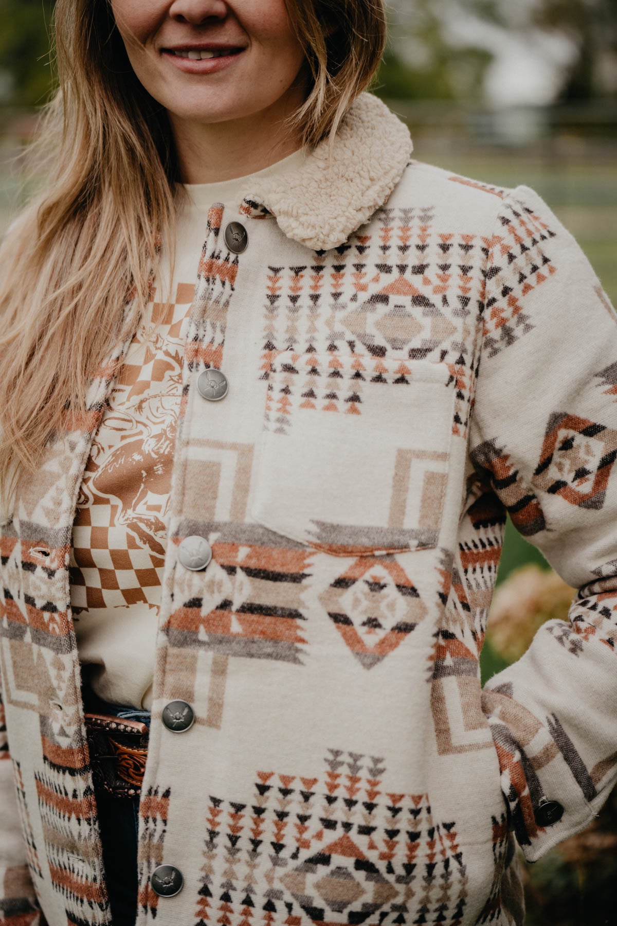 'Carolina' Ivory & Rust Sherpa Lined Jacket (S - XXL)