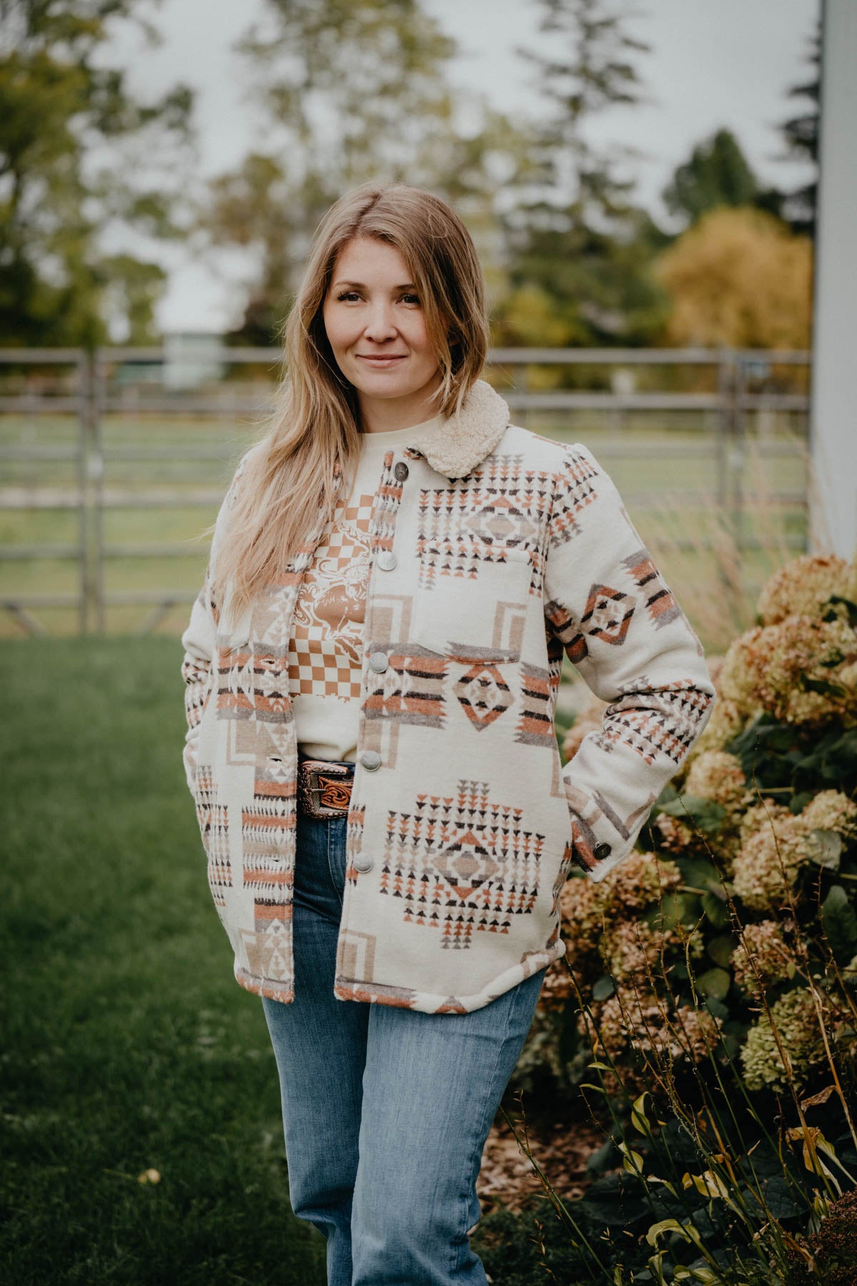 'Carolina' Ivory & Rust Sherpa Lined Jacket (S - XXL)