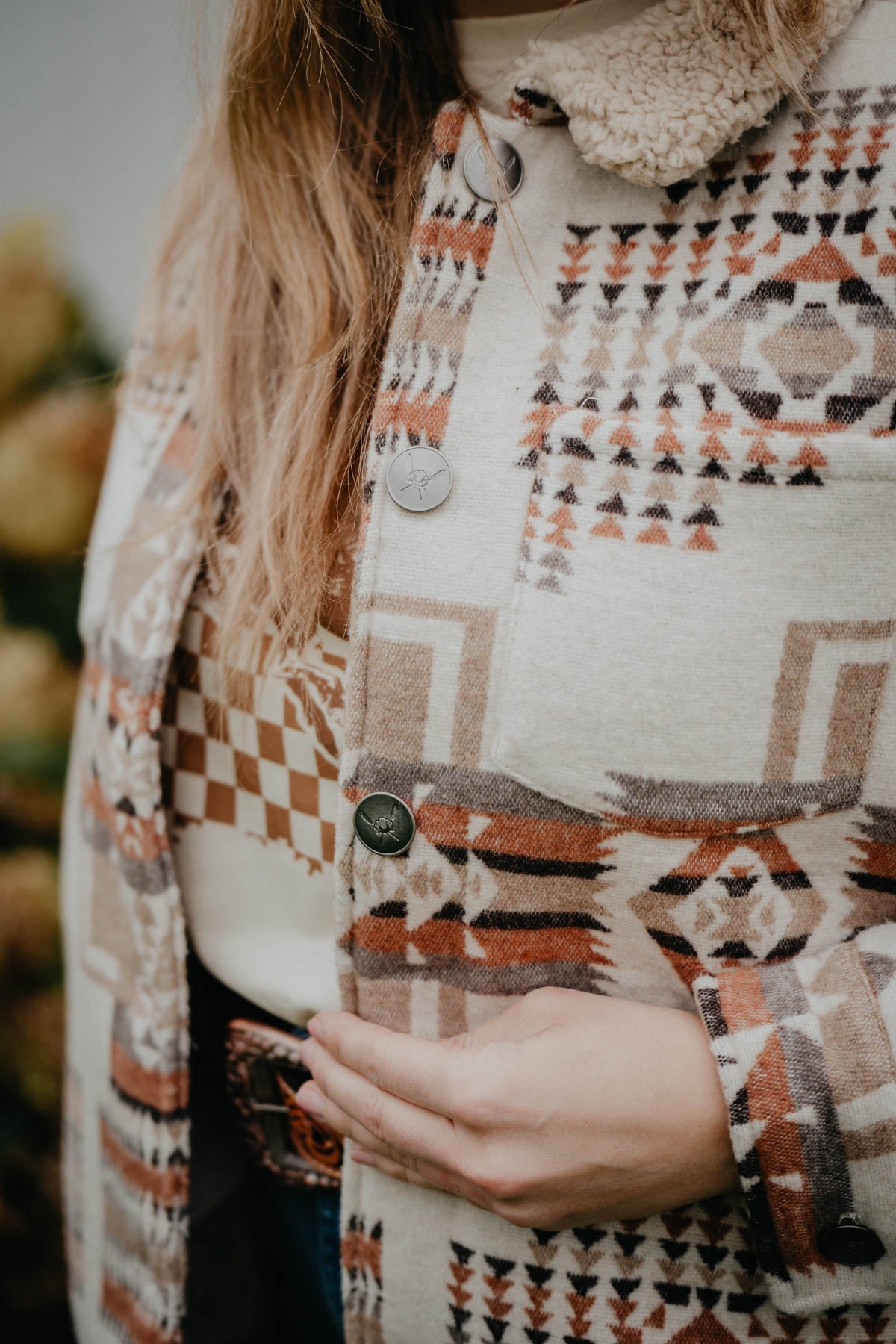 'Carolina' Ivory & Rust Sherpa Lined Jacket (S - XXL)