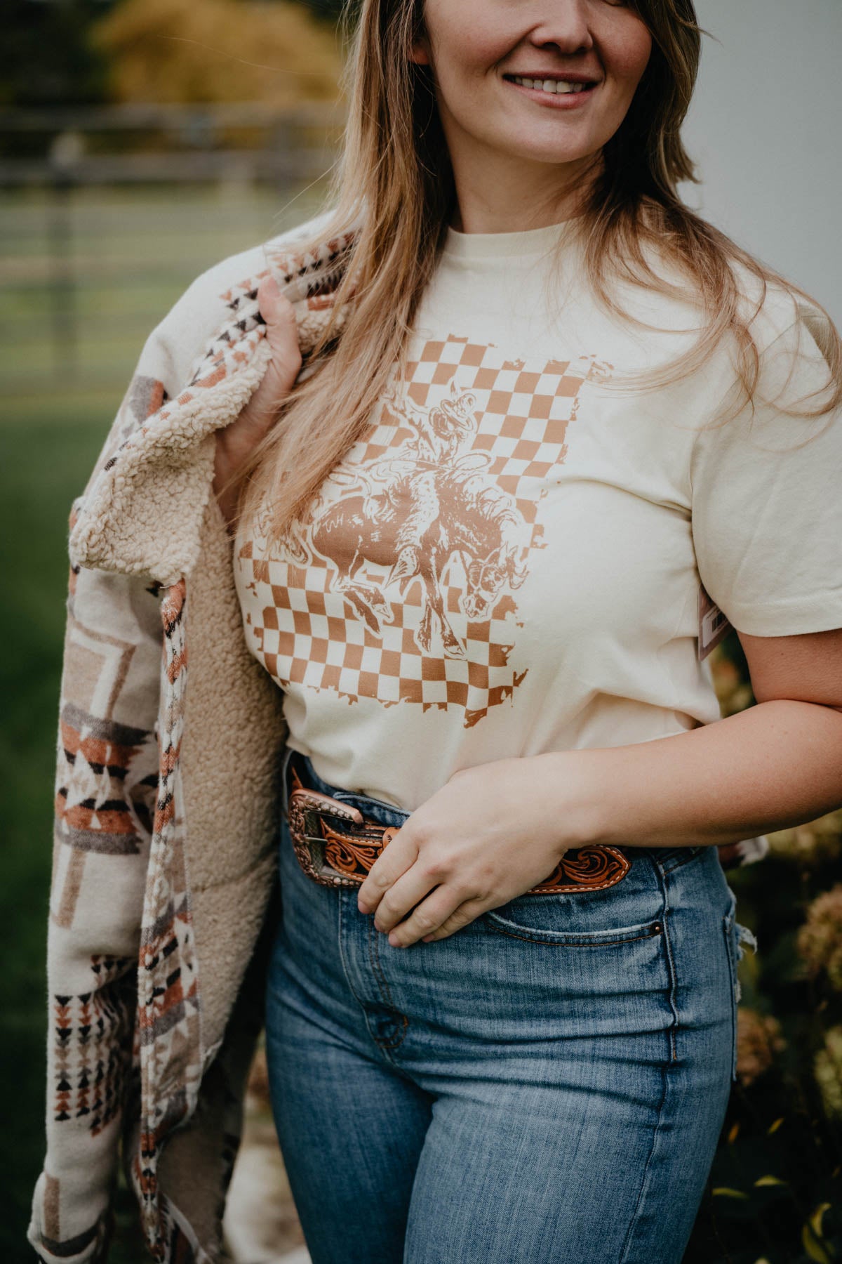 Checkered Bronc Women's Graphic T (XS - XXL)