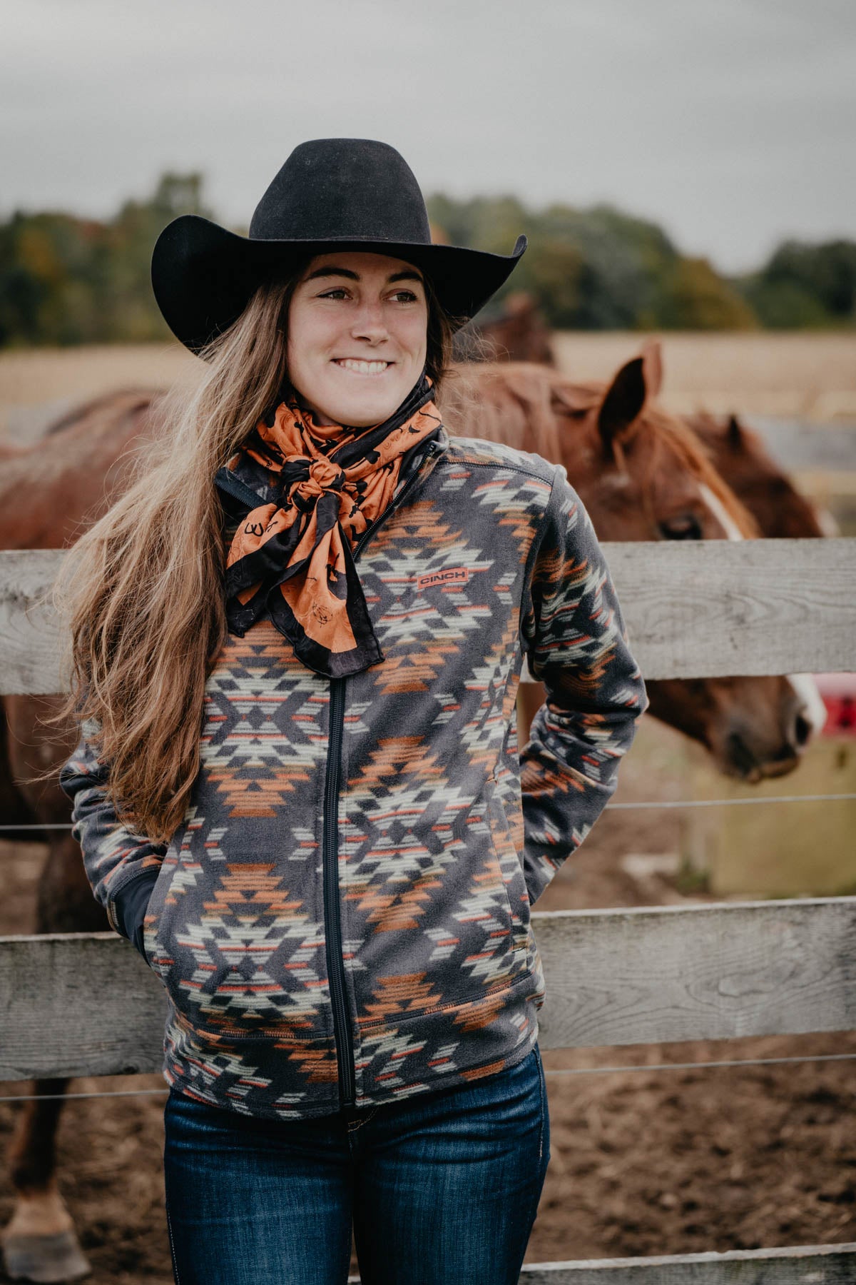 'Caspian' Women's Full Zip CINCH Blue / Grey Aztec Fleece (XS - XXL)