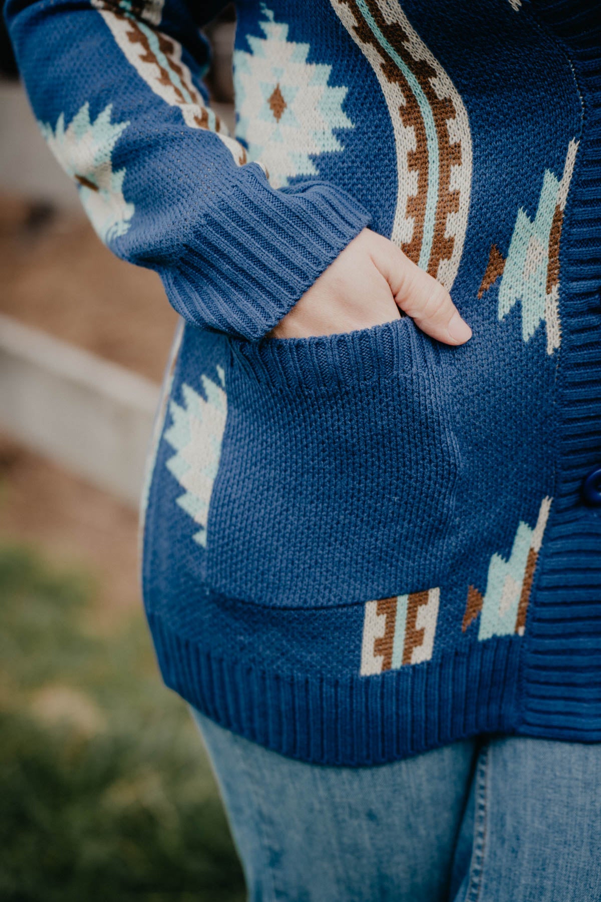 'Leilani' Blue Aztec Cardigan by Outback (S/M - 1X/2X)