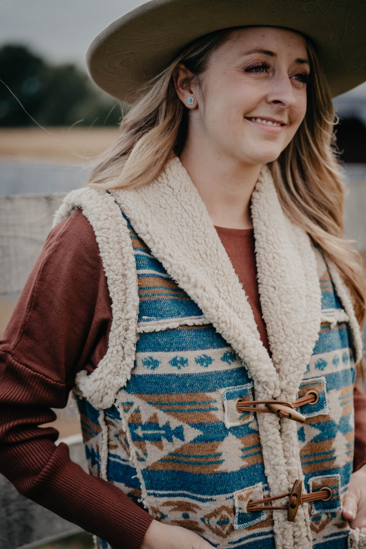 'Adelaide' Sherpa Blue & Ivory Vest (S - XXL)