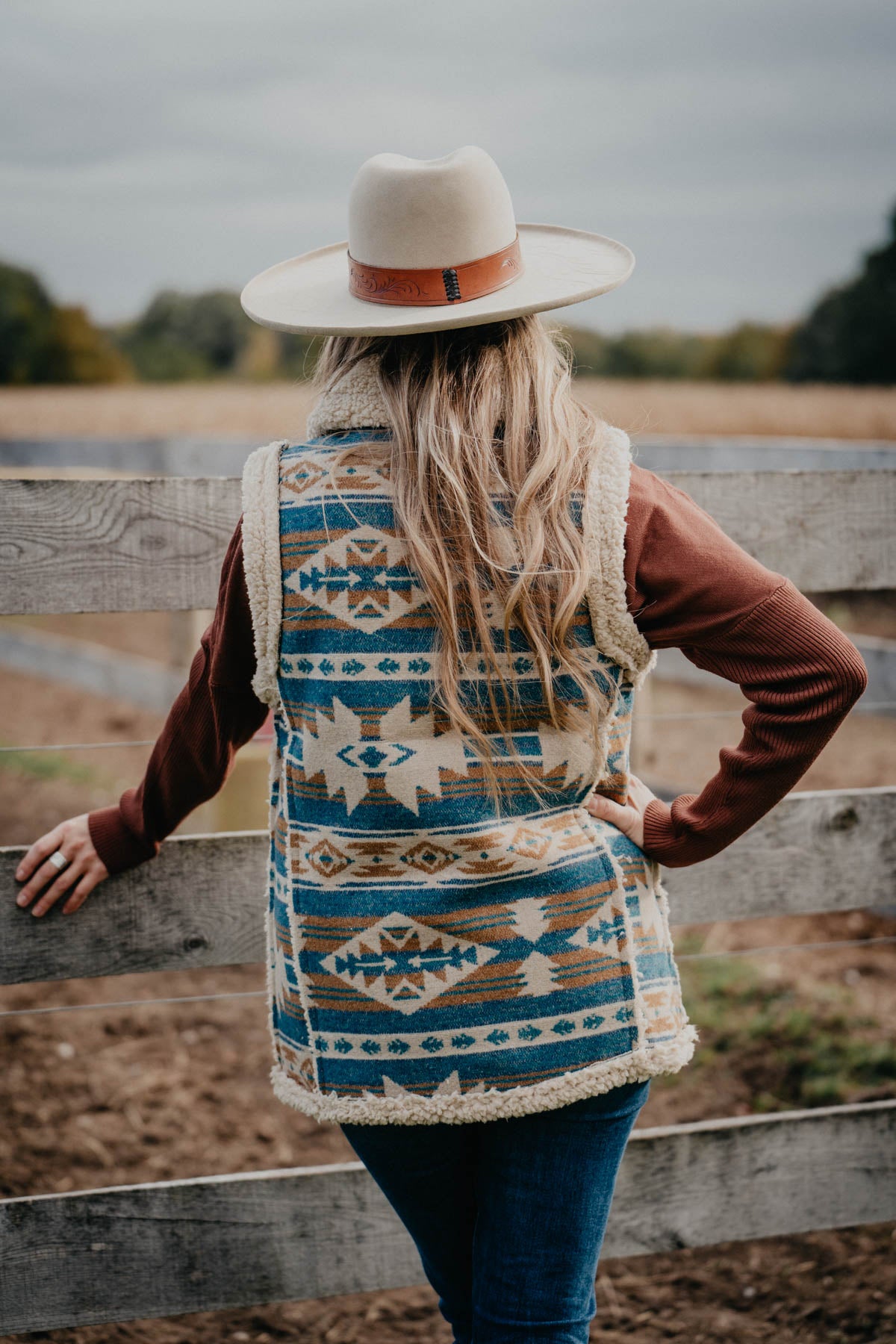'Adelaide' Sherpa Blue & Ivory Vest (S - XXL)