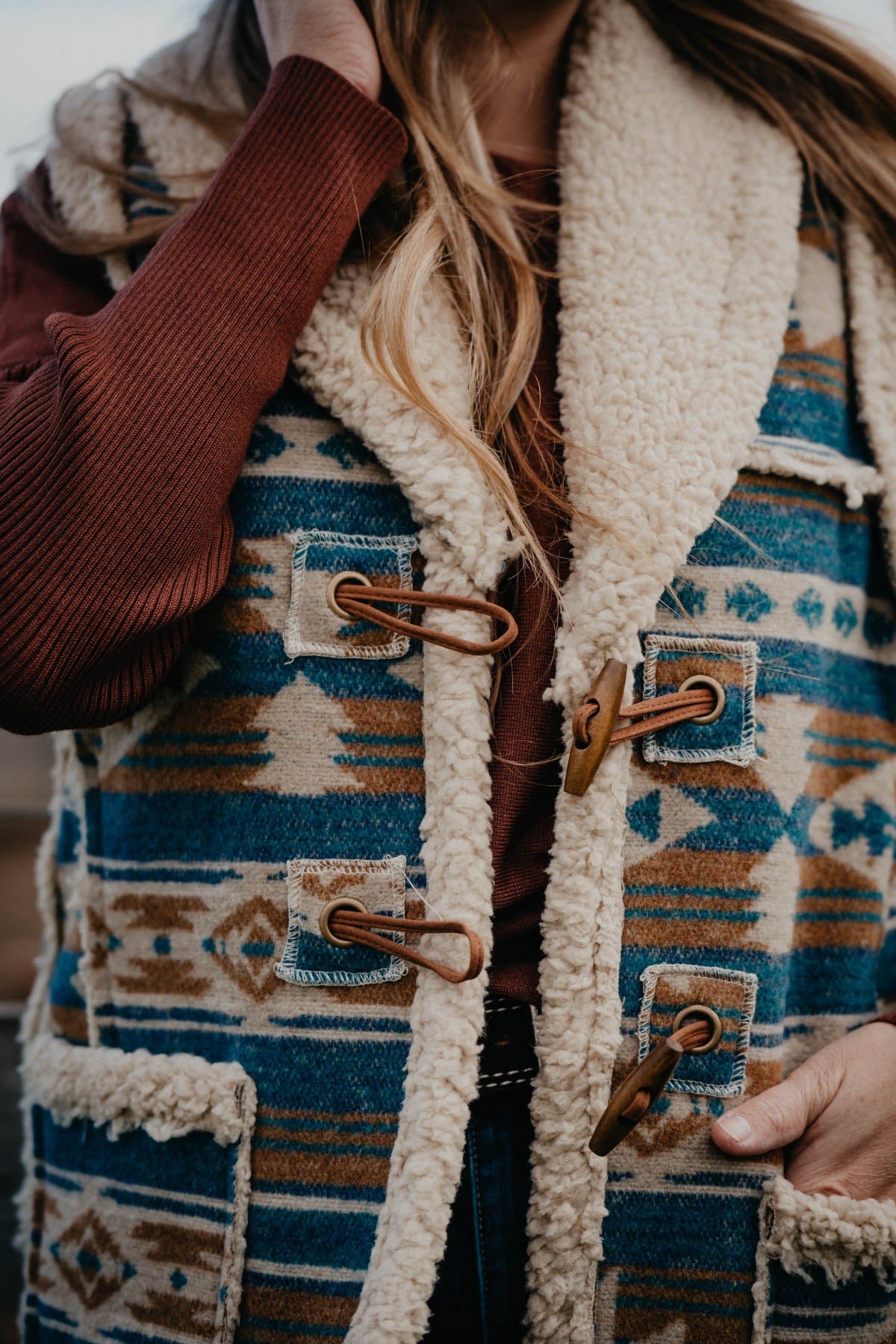 'Adelaide' Sherpa Blue & Ivory Vest (S - XXL)