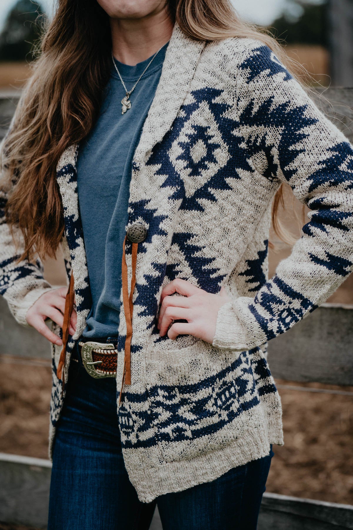 'Odessa' Navy and Cream Aztec Cardigan (S-XXL)