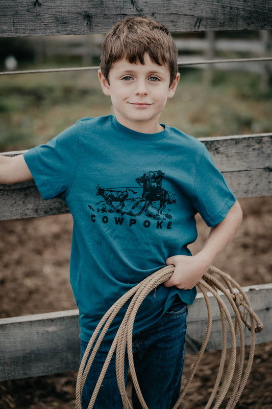 'Cowpoke' Kids Teal Graphic T-shirt (Youth M Only)