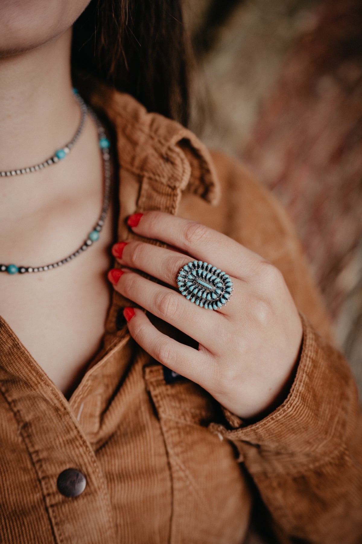 Turquoise 1 1/4" Oval Cluster Adjustable Ring