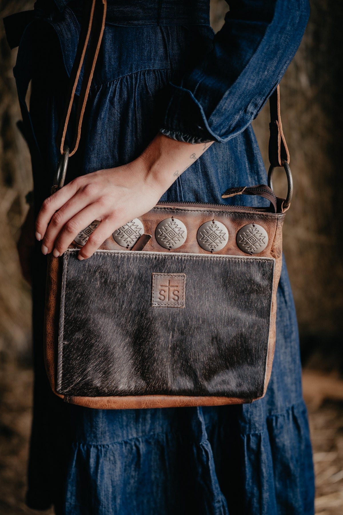 'Olivia' Vaquero Concho Cowhide Crossbody by STS Ranchwear 3