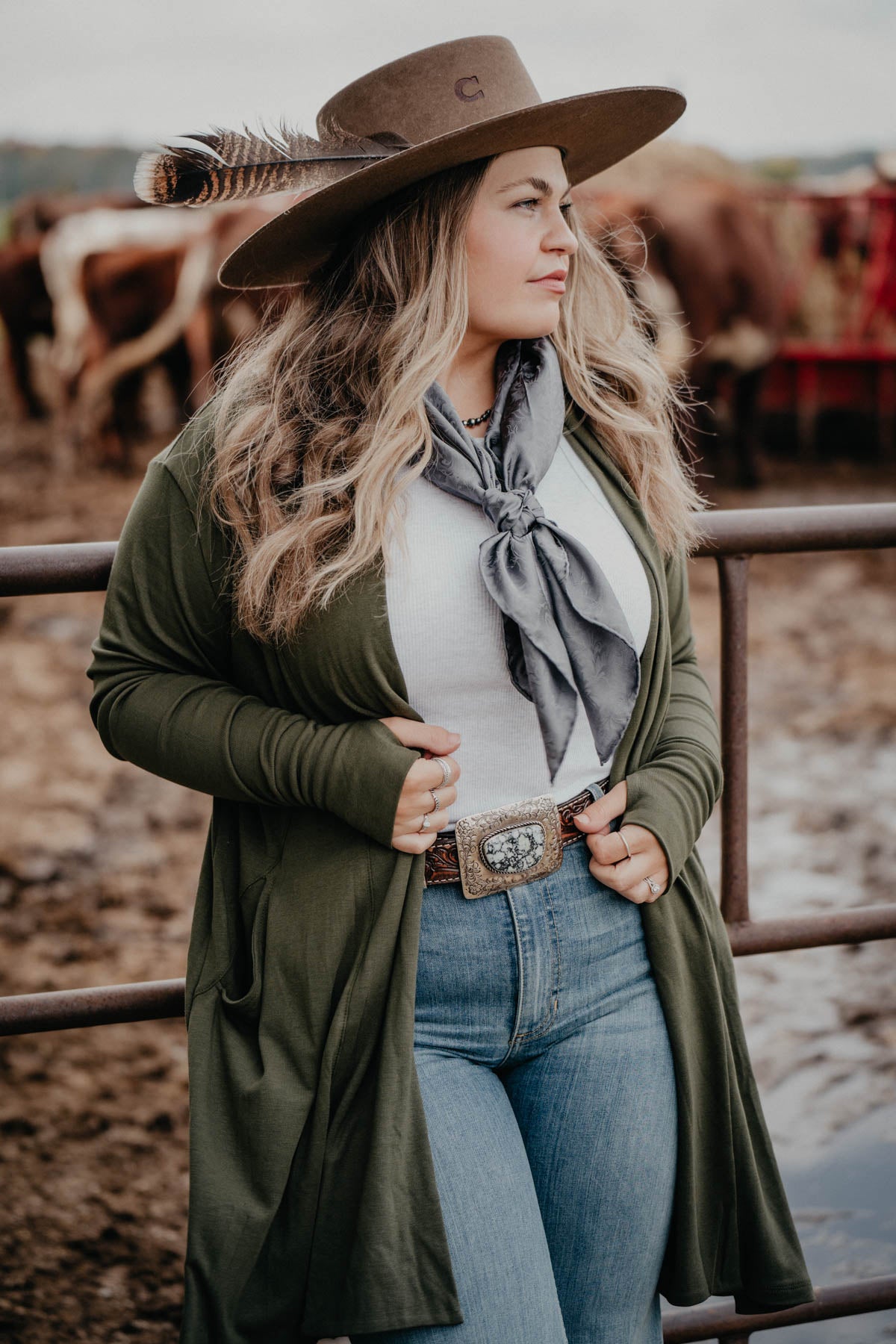 ‘Juniper’ Long Olive Duster Cardigan with Pockets (S/M to 2X/3X)