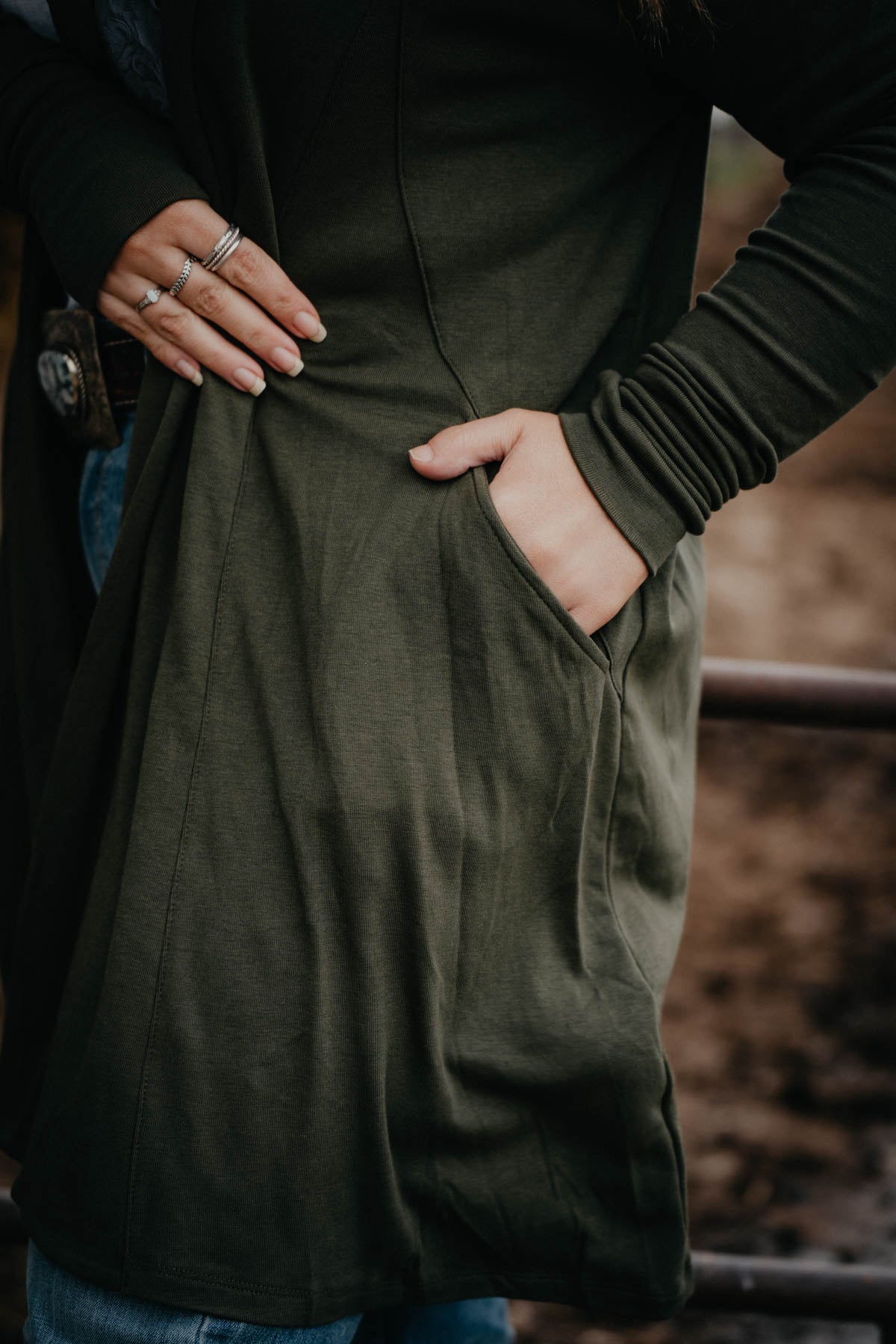 ‘Juniper’ Long Olive Duster Cardigan with Pockets (S/M to 2X/3X)