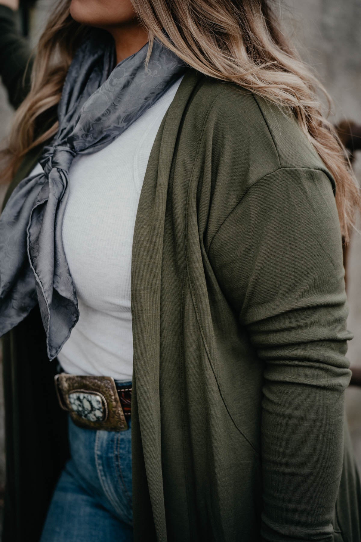 ‘Juniper’ Long Olive Duster Cardigan with Pockets (S/M to 2X/3X)