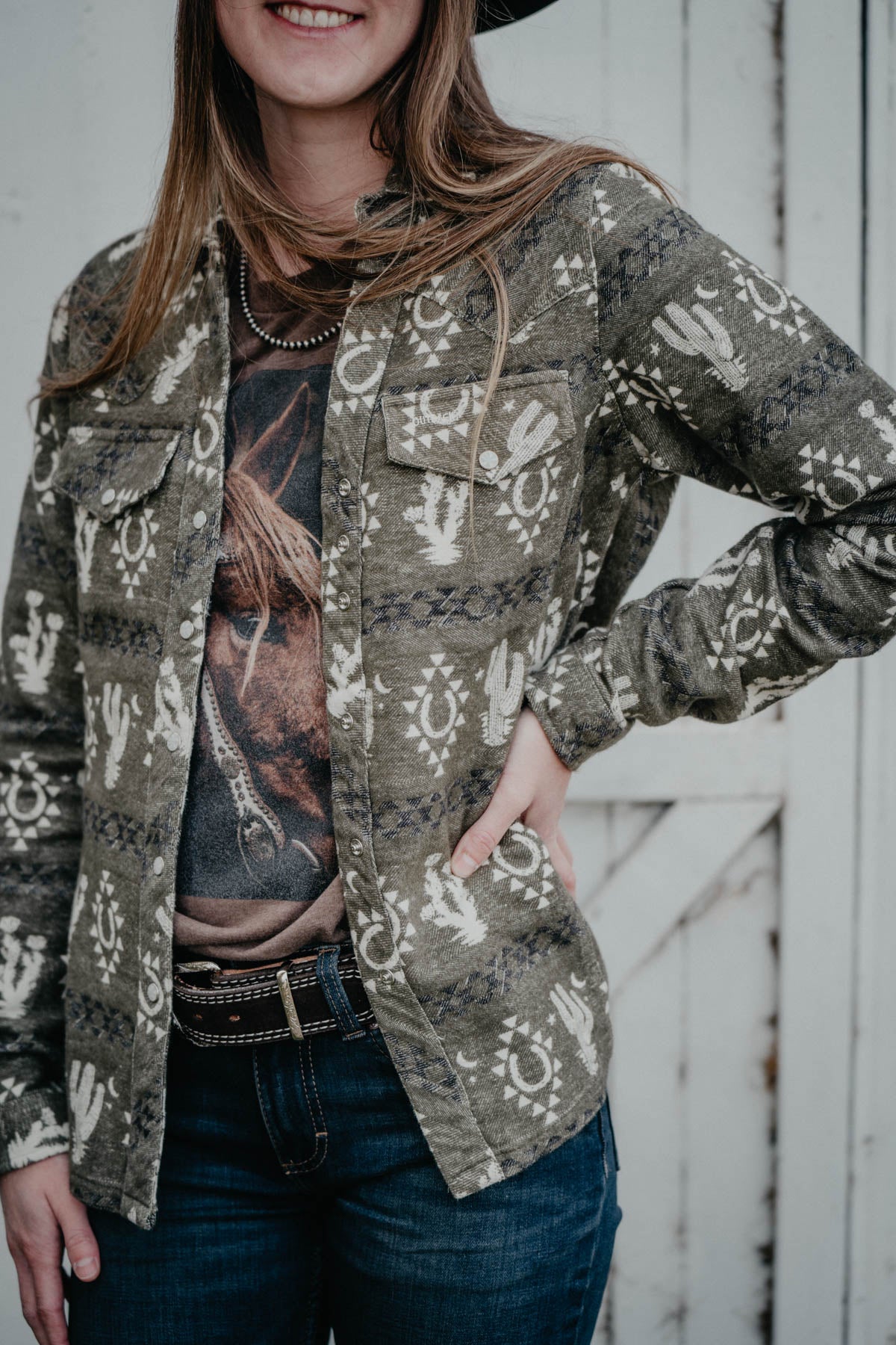 'Fay' Cactus Print Jacquard Pearl Snap by Outback (S - XXL)