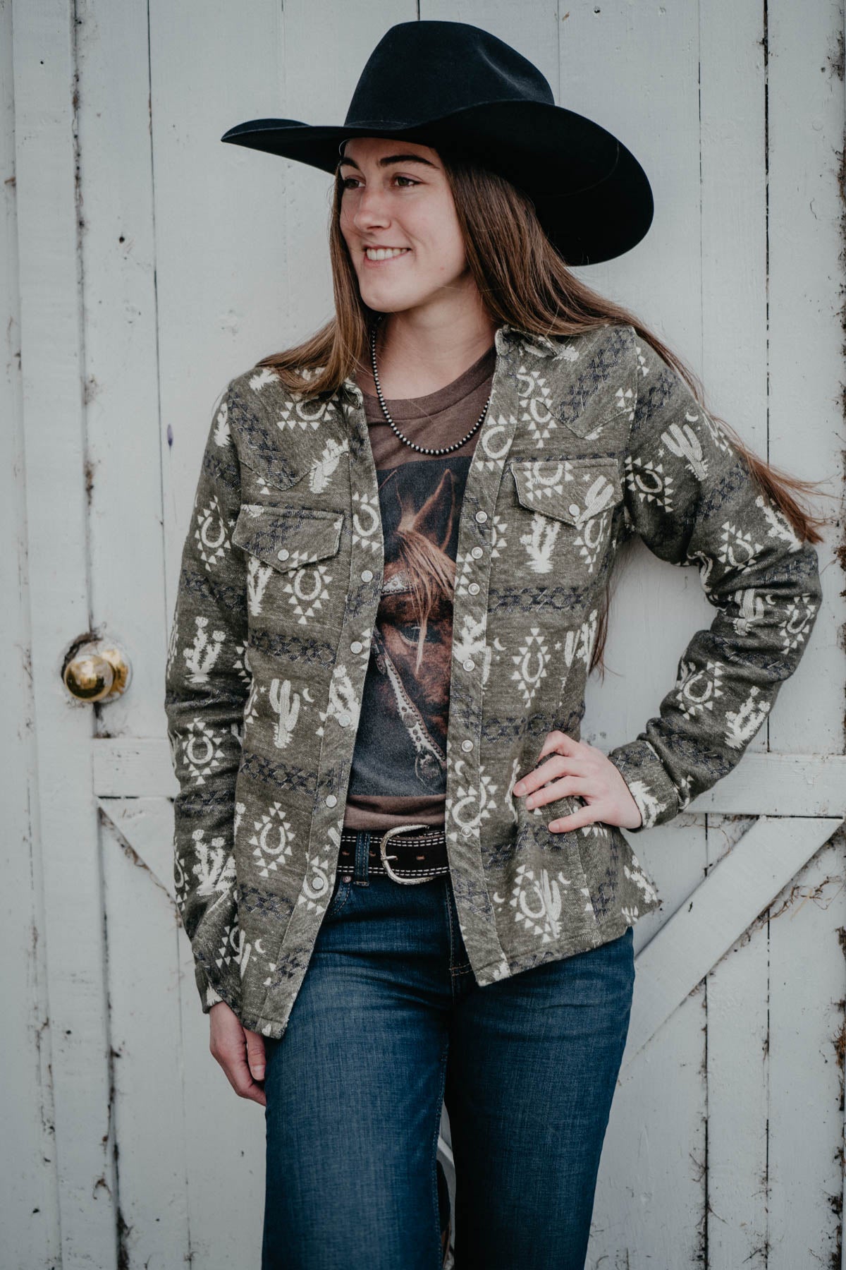 'Fay' Cactus Print Jacquard Pearl Snap by Outback (S - XXL)
