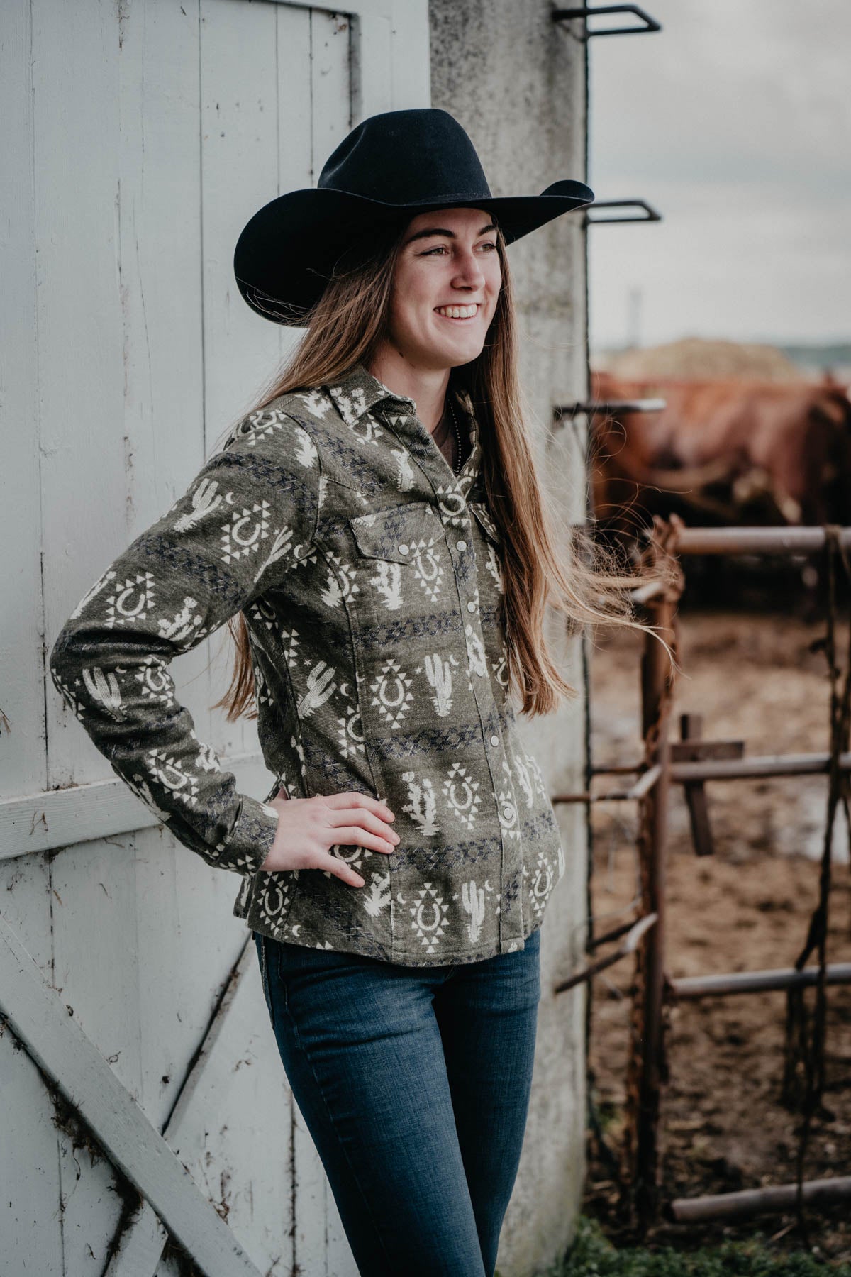 'Fay' Cactus Print Jacquard Pearl Snap by Outback (S - XXL)