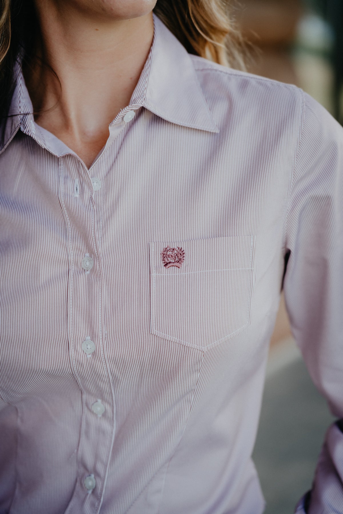 'Tanya' Women's Plum Stripe CINCH Button Down (XS-XXL)