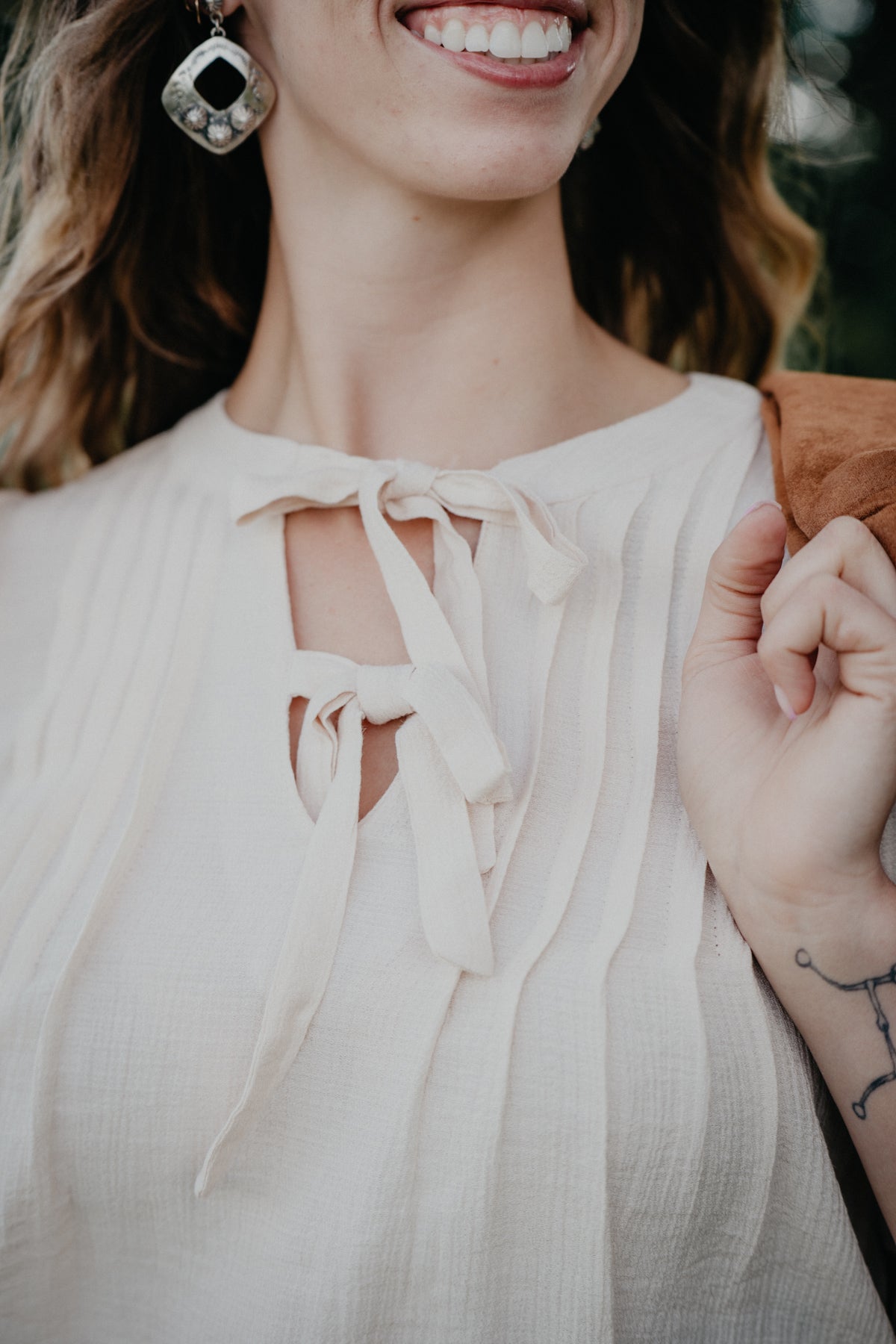 'Lori' Light Khaki Bow Tie Blouse (S-L)
