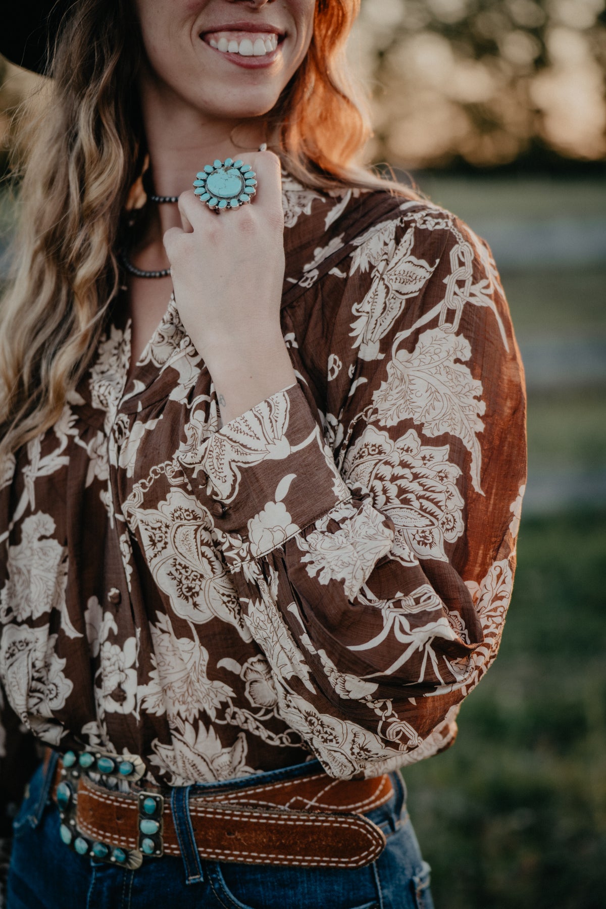 'Oaklynn' Brown Floral Blouse (S-L)