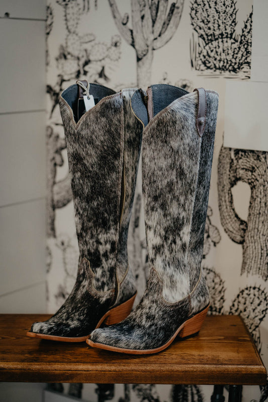 {Size 7.5, WIDE Calf Width} 'Granizo Cafe' Tall Cowhide Boots by Liberty Black