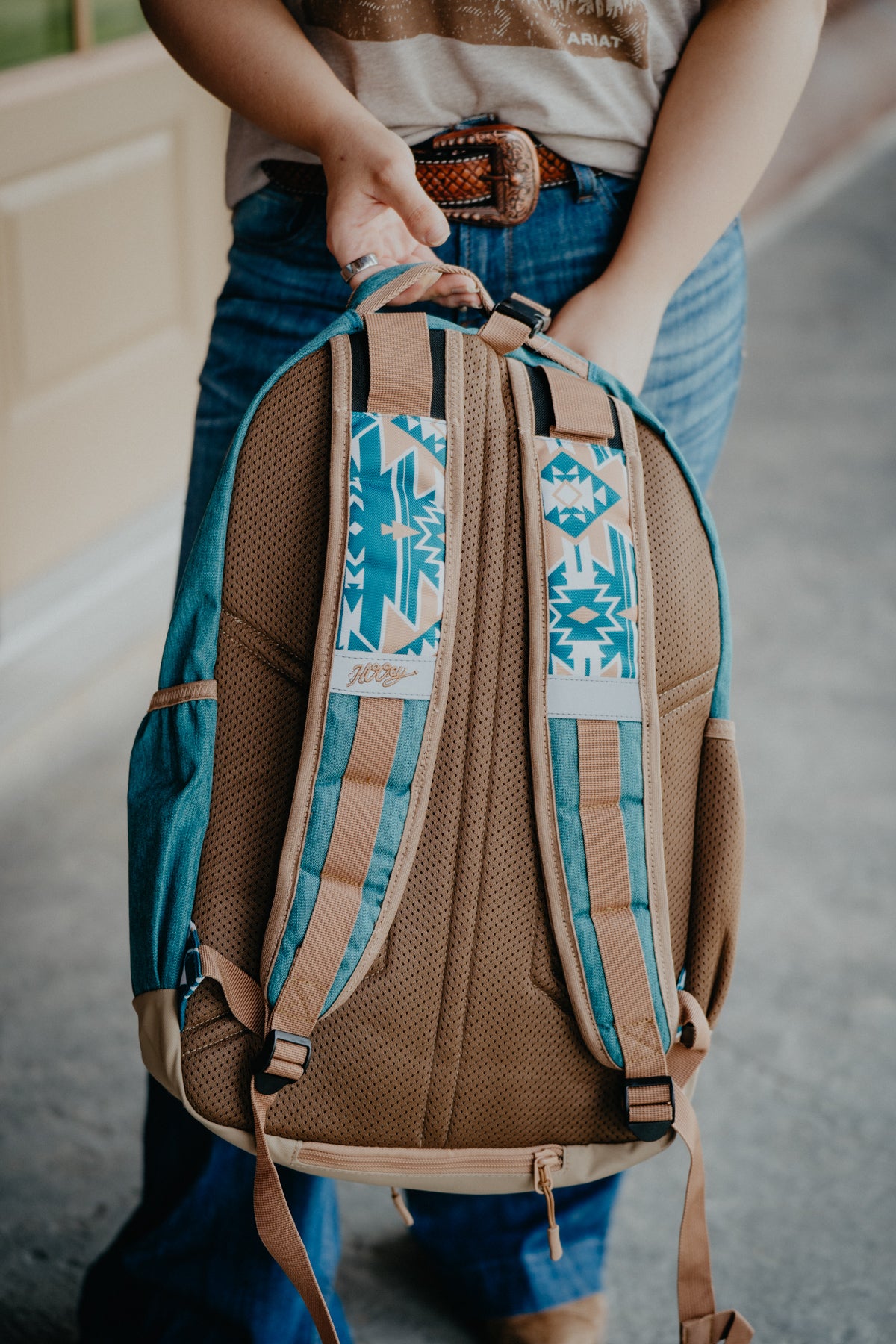 OX Hooey Backpack Teal/ Tan with Aztec Pattern