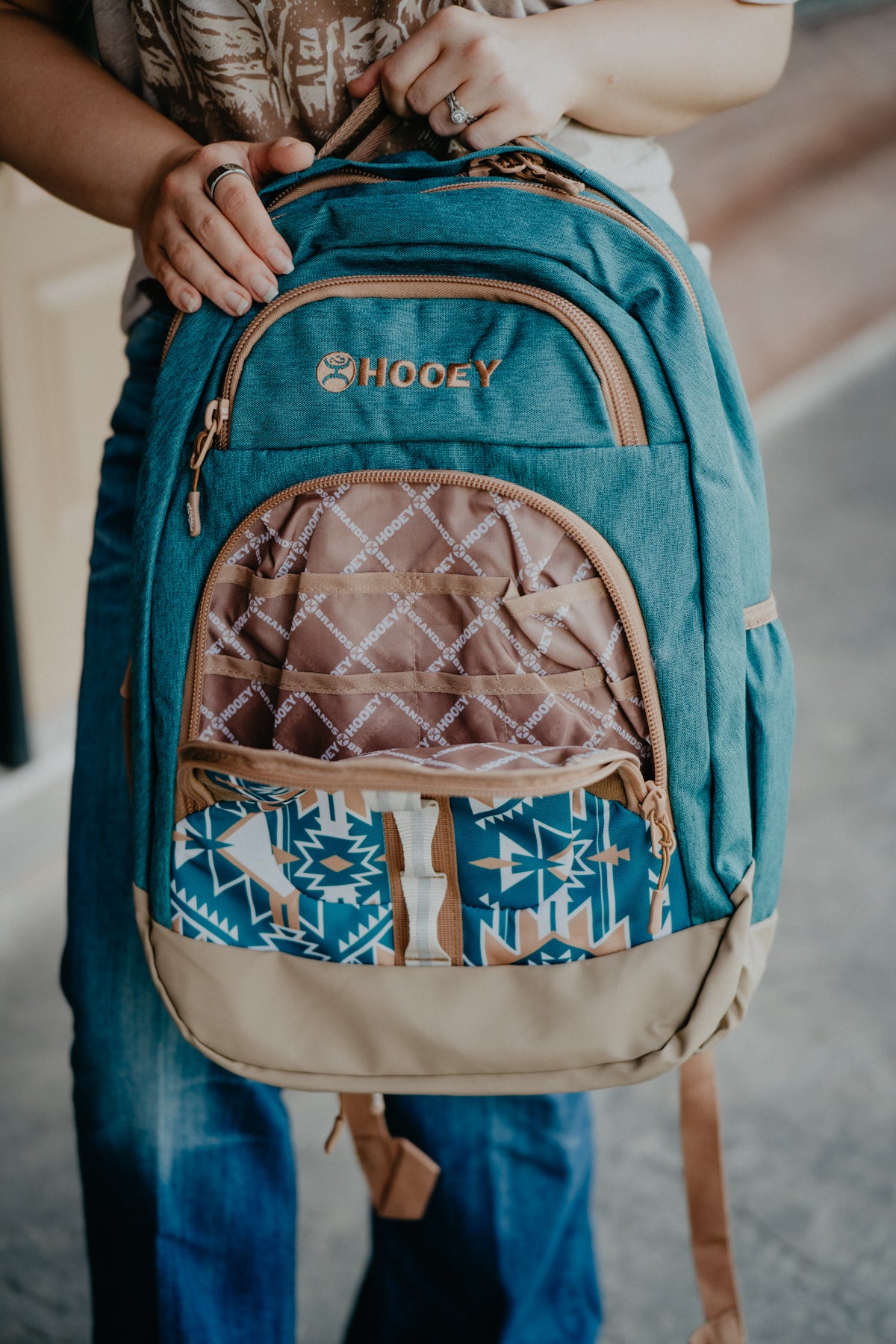 OX Hooey Backpack Teal/ Tan with Aztec Pattern