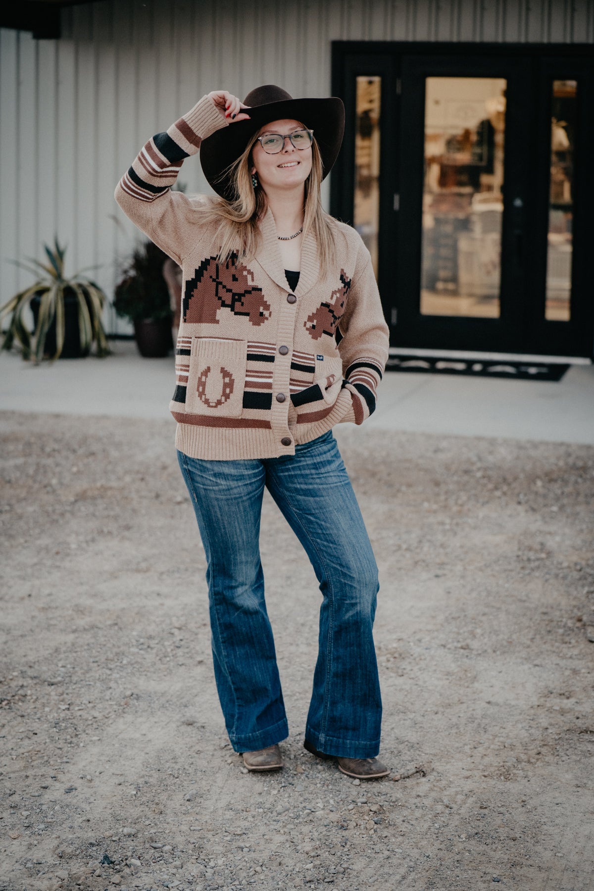 'Winnie' Women's Horse Tan Cardigan (S-XXL)