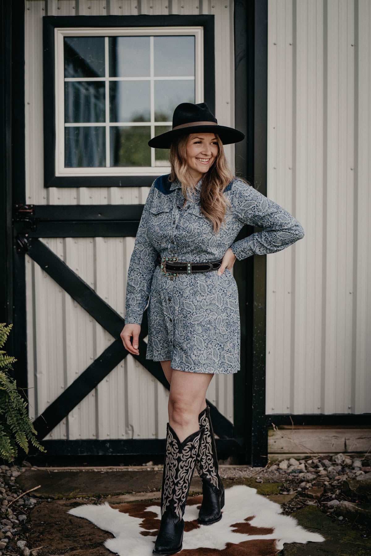 Dodge City Paisley Printed Denim Dress with Western Yoke XL Only