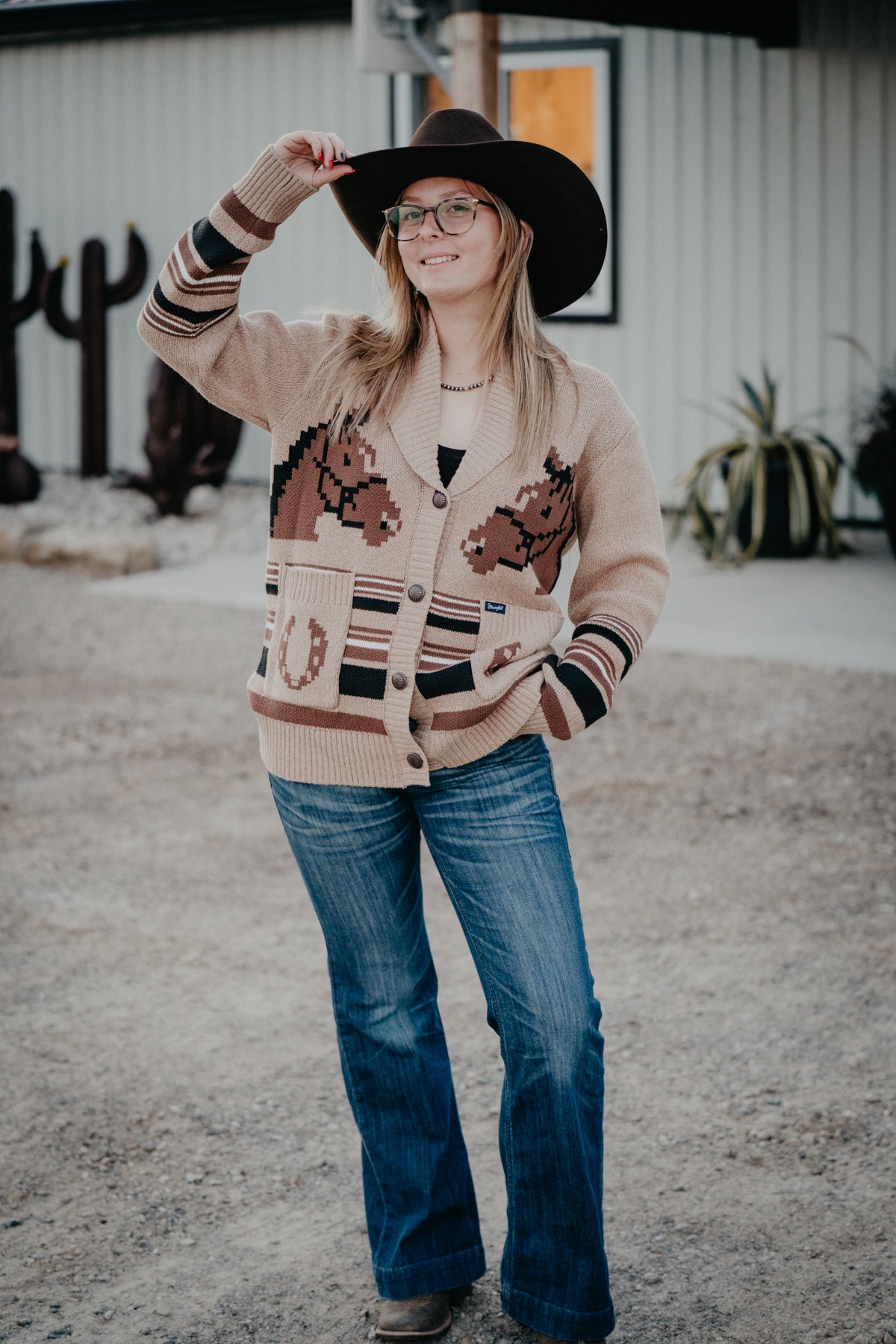 'Winnie' Women's Horse Tan Cardigan (S-XXL)