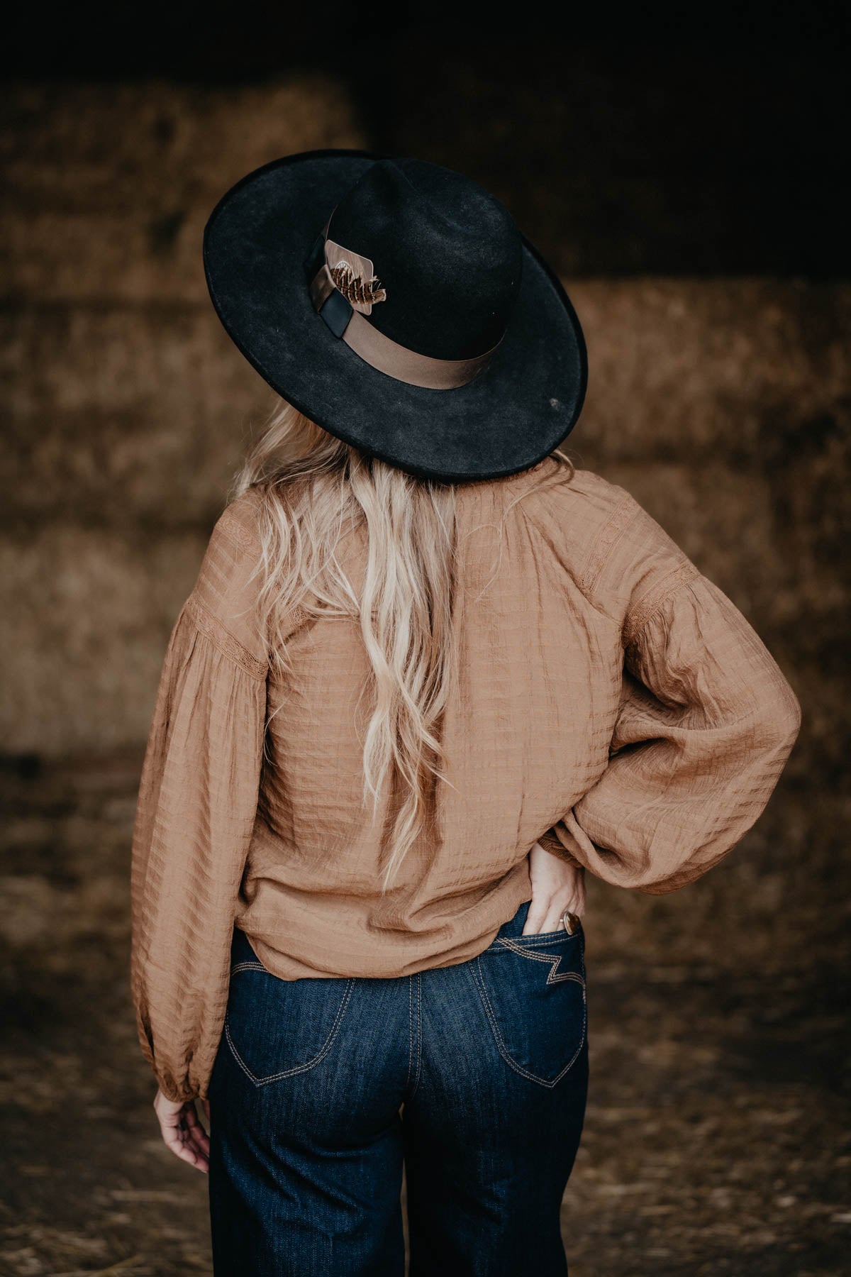 ‘Caroline’ Camel Coloured Lace Trim Blouse (S - L)