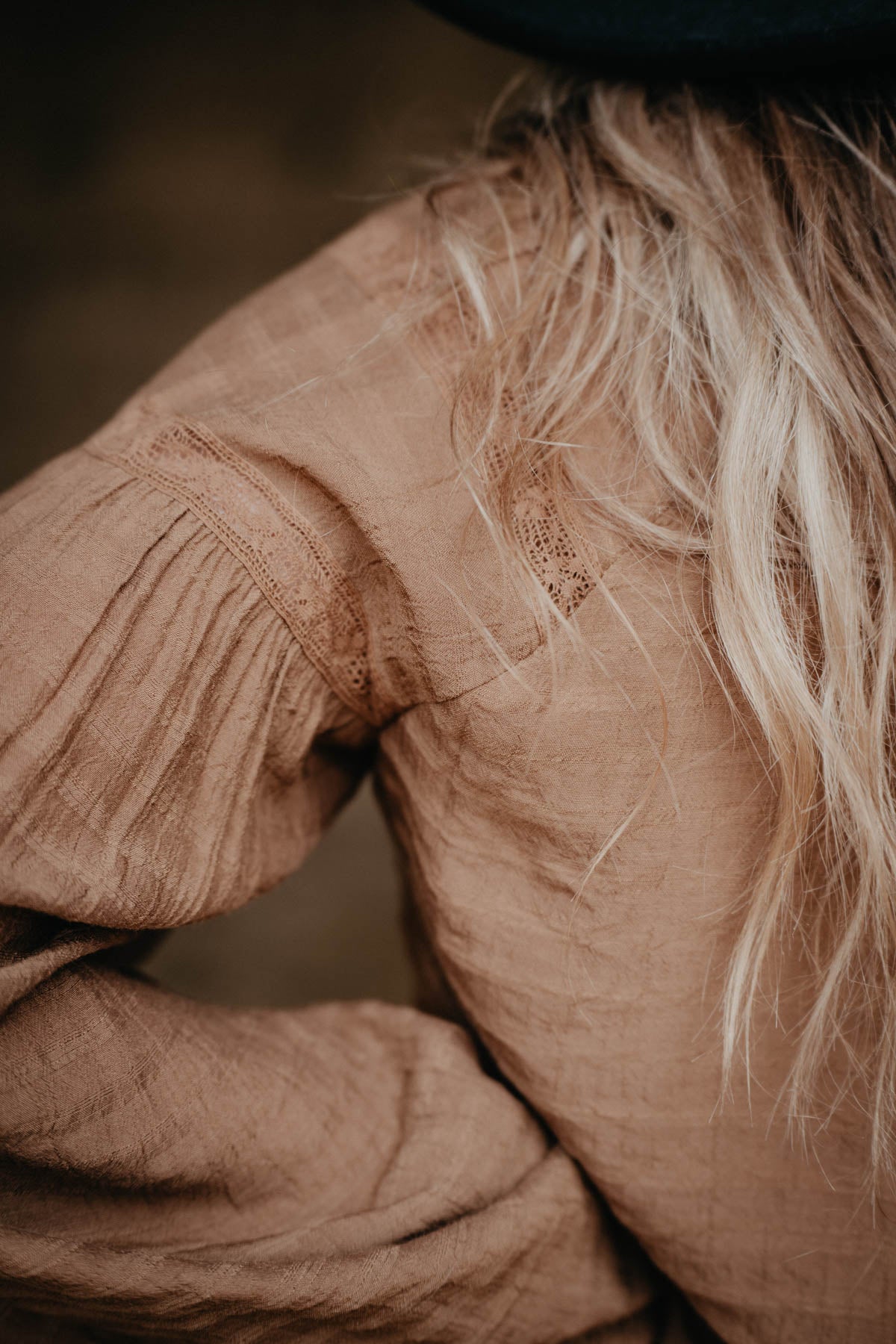 ‘Caroline’ Camel Coloured Lace Trim Blouse (S - L)