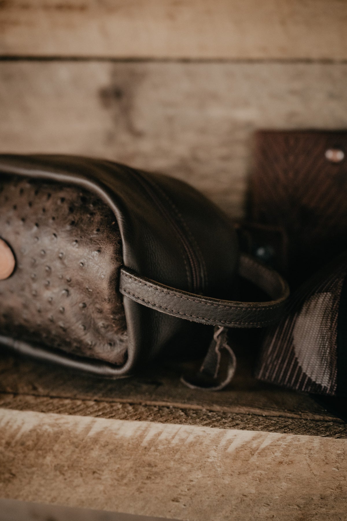 Chocolate Ostrich Leather Toiletry Case / Shave Kit by Double J Saddlery