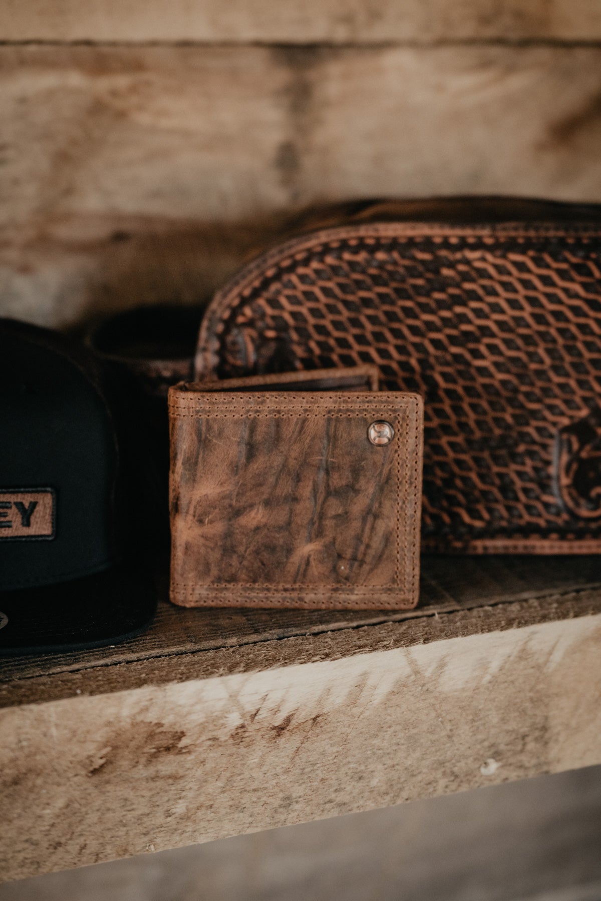 Hooey 'Prime Time' Smooth Brown Bifold Wallet with Double Stitched Edges
