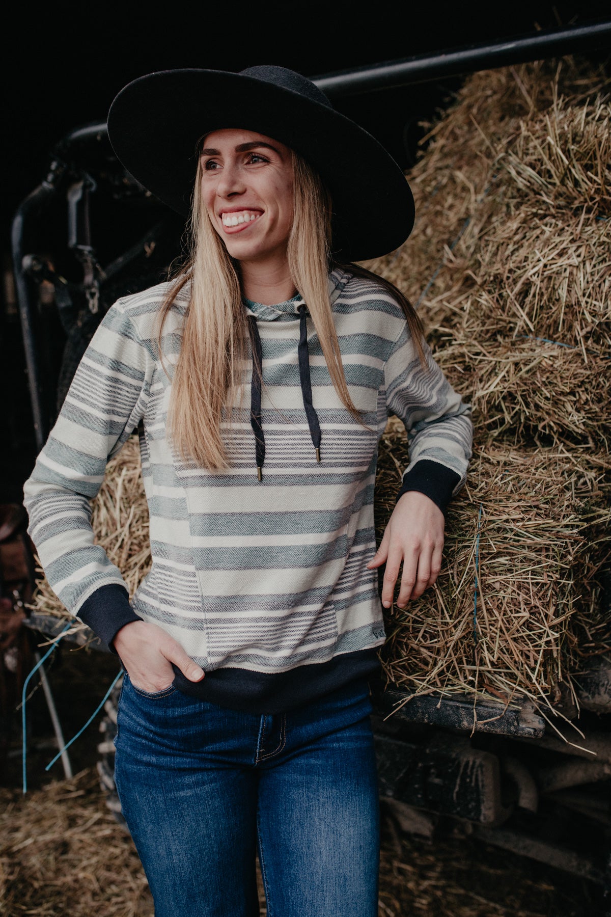 'Kalliee' Women's Blue Striped Hoodie by Cruel Denim (1 XS ONLY)