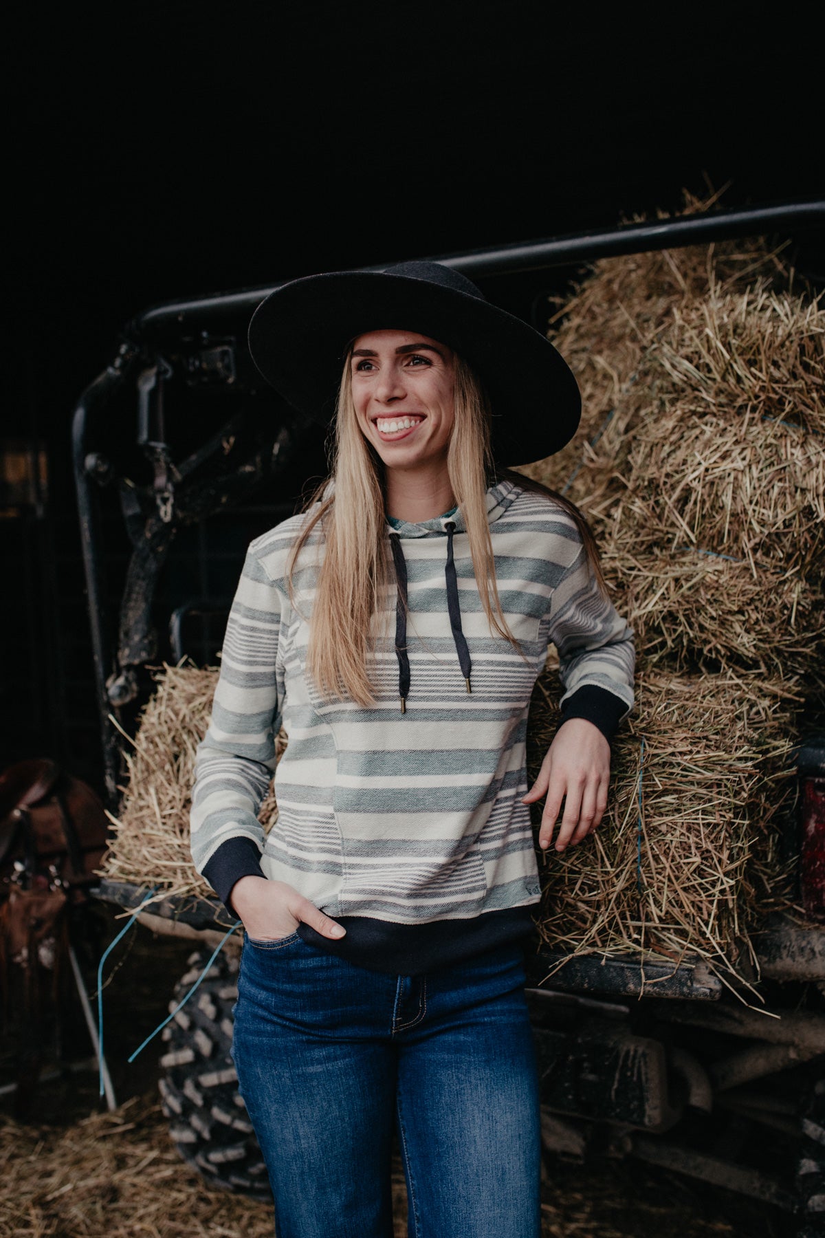 'Kalliee' Women's Blue Striped Hoodie by Cruel Denim (1 XS ONLY)