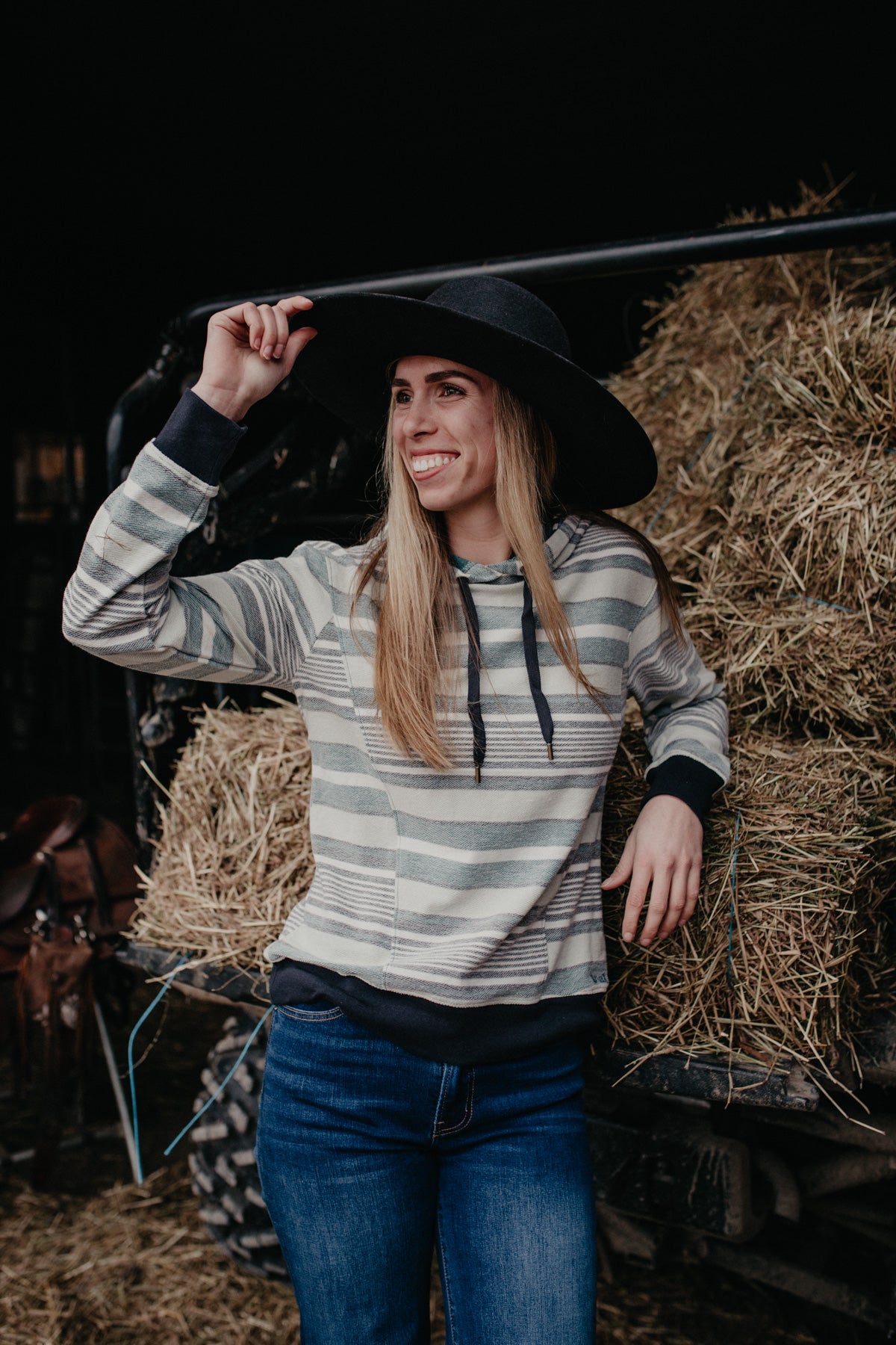 'Kalliee' Women's Blue Striped Hoodie by Cruel Denim (1 XS ONLY)