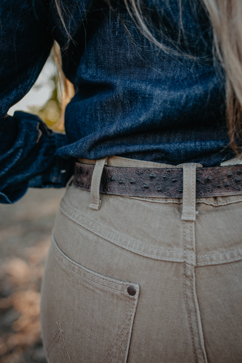 Chocolate Vintage Ostrich Leather Belt (Sizes 30-44)
