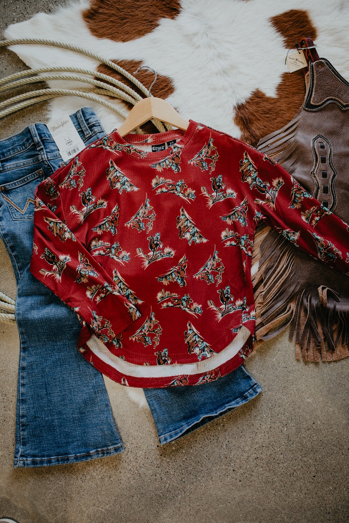 'Harley' Girls Western Print Long Sleeve T-Shirt (XS-XL)