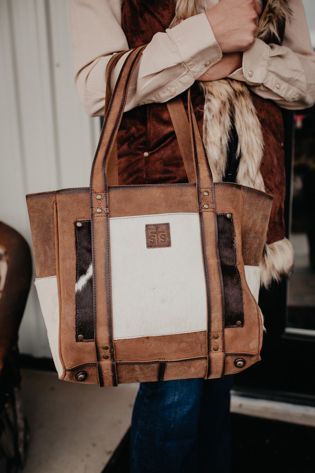 Cowhide leather tote bag sale